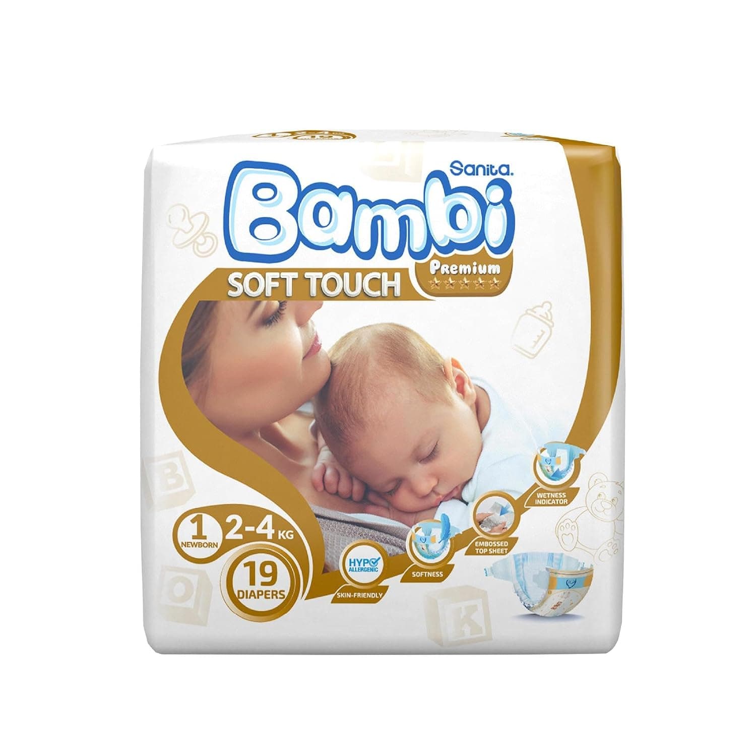 Sanita Bambi, Size 1, Newborn, 2-4 Kg, 16 Diapers (Package May Vary)