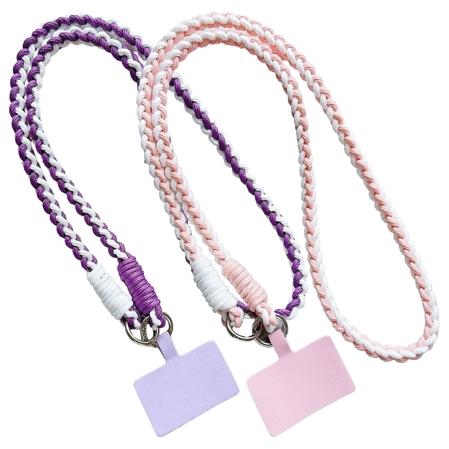 2 Pcs Phone Lanyard, Anti Theft Phone Rope Lanyard Chain Strap Lanyards Necklace for Mobile Security, Universal Fit for Most Smartphone & Case (Purple-White + Pink-White)