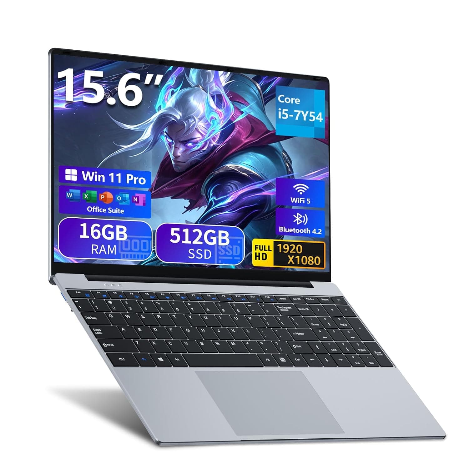 AVENKA Gaming Laptop i5-7Y54, 15.6 inch Laptop(Up to 3.20 GHz), Business Notebook Computer for 16GB RAM 512GB SSD, Full HD 1920X1080 Display Backlit Keyboard 180 Angle Opening,WiFi 5 BT4.2 MINI HDMI