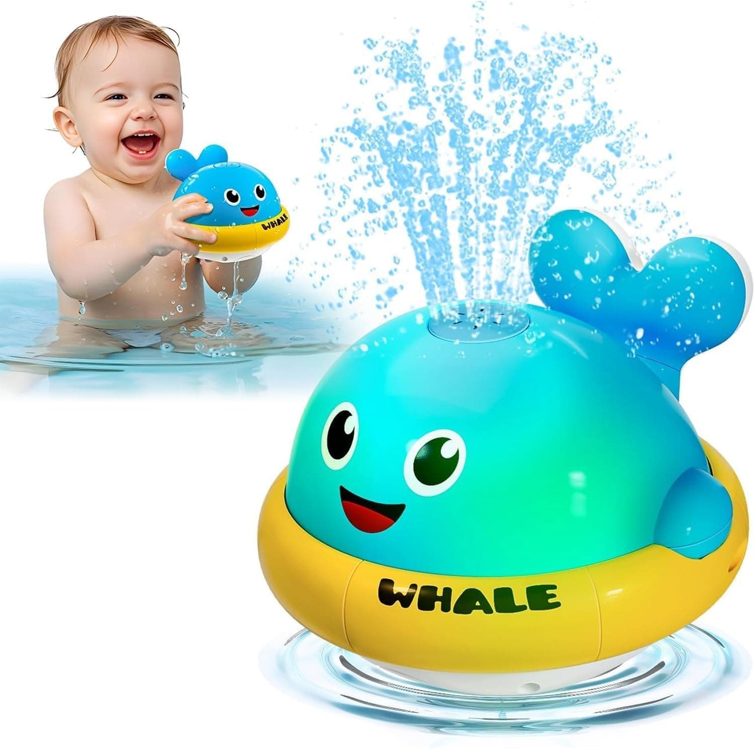 Baby Bath Toys, Light Up Whale Sprinkler Bath Toys for Kids Ages 1-3, Pool Water Toys for Toddlers Bathtub Fountain Toys, Birthday Gifts for 1 2 3 Year Old Boys & Girls (Blue)