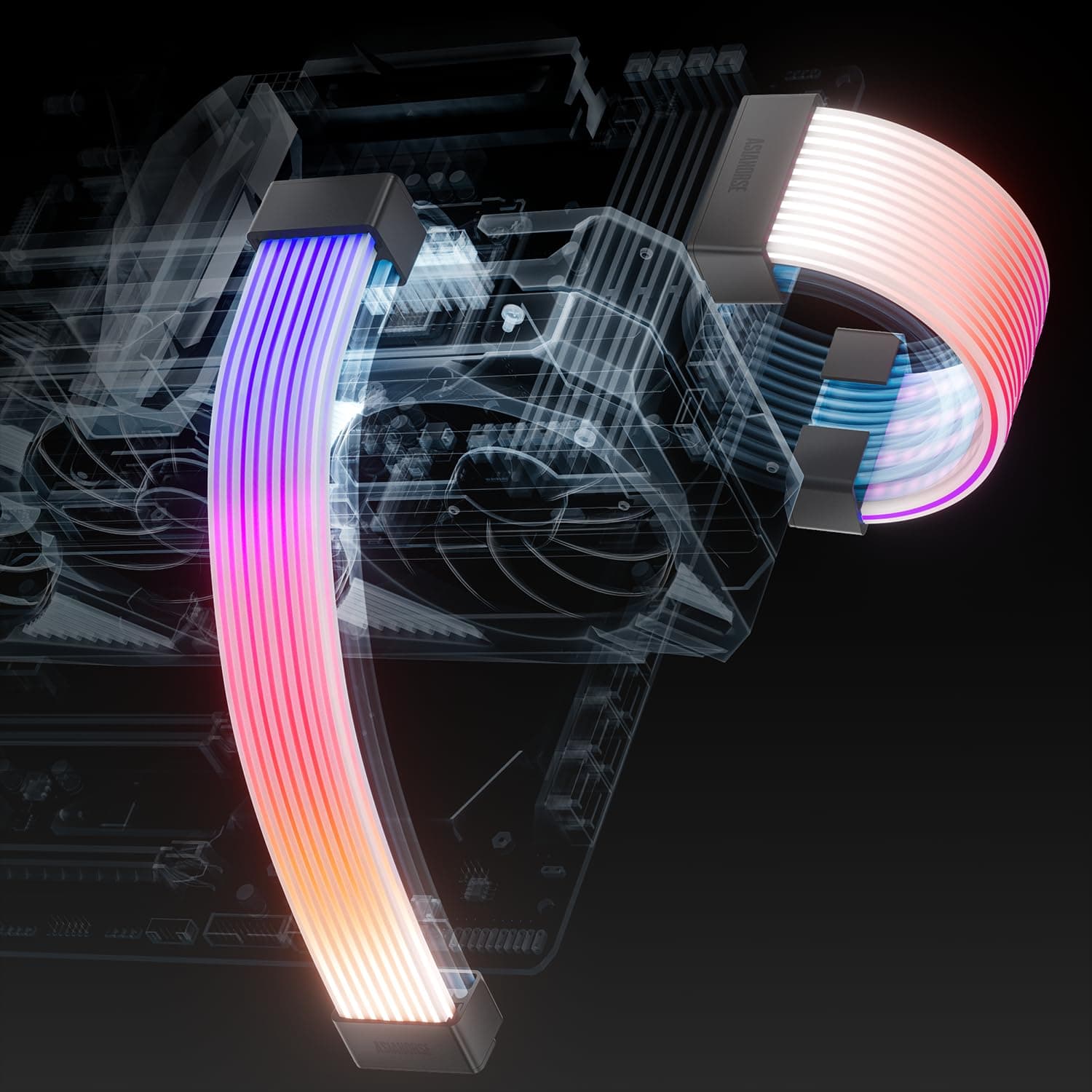 AsiaHorse ARGB PSU Cable Cover Kit, Aurora RGB Power Extension Cable Cover Kit 2Pack for Motherboard and GPU PC Cable, 5V 3-Pin ARGB SYNC, Suitable for 12+4Pin/8Pin/24-Pin Cable, Aurora-CO-BL