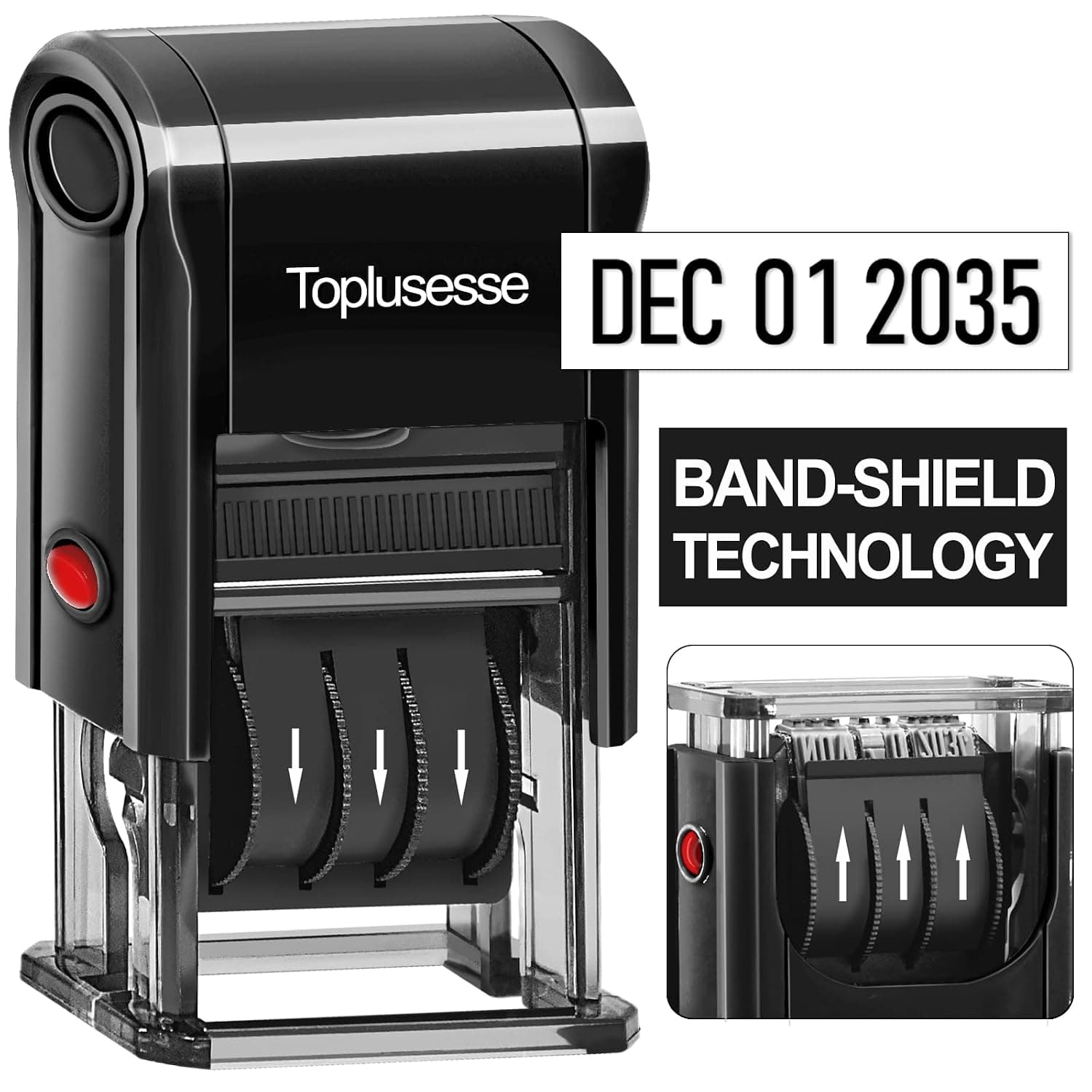 Date Stamp Self Inking Dater Stamp for Business 12 Year Band Black Mount Black Ink
