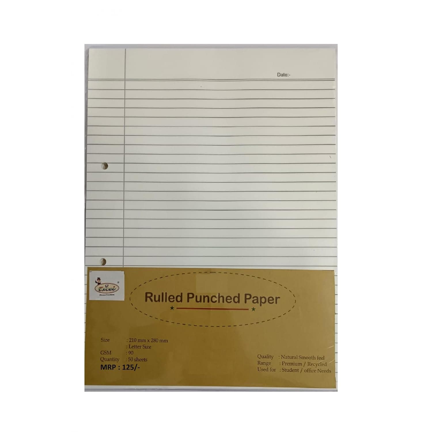 BNB 75 GSM Ruled Punched Paper 50 Sheets, A4 Size