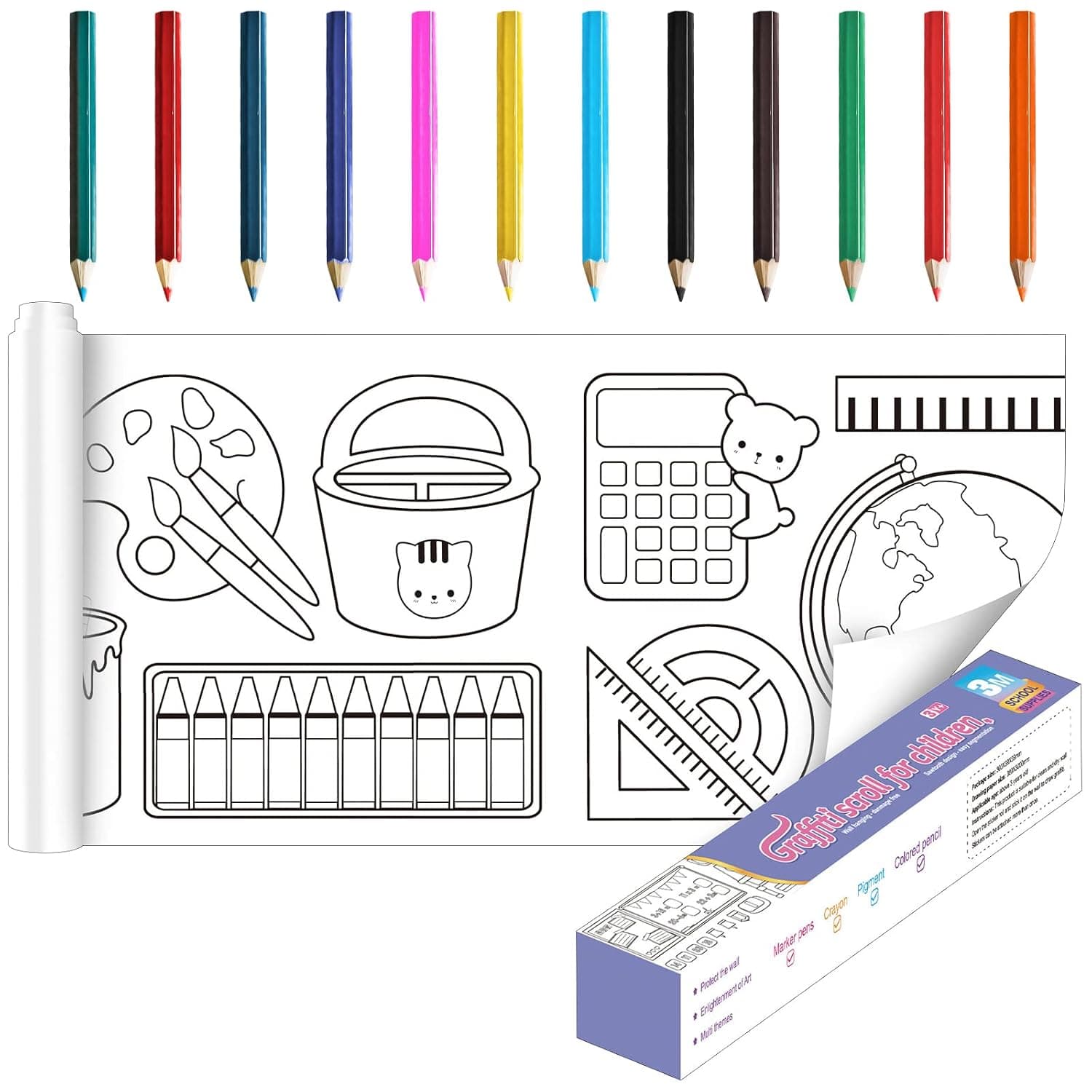 OneNine Drawing Paper Roll for Kids, 30cm*3m Coloring Paper Roll Painting Drawing Color Filling Paper, Coloring Poster Drawing Roll Coloring Book DIY Arts Crafts for Preschool Kindergarten Classroom