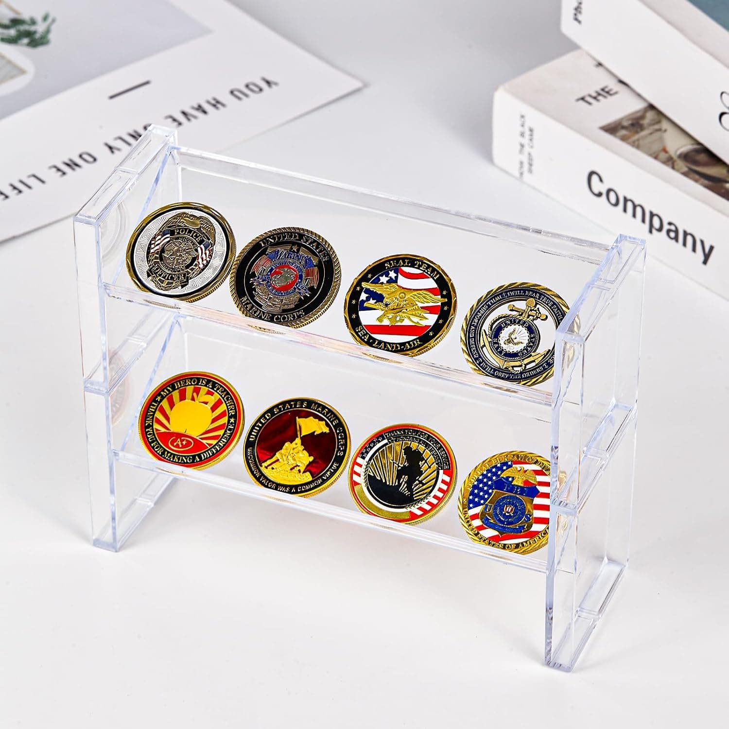 Set of 2 Challenge Coin Holders, Large Coin Display Box, Organised Collection of Commemorative Coins for Exhibitions