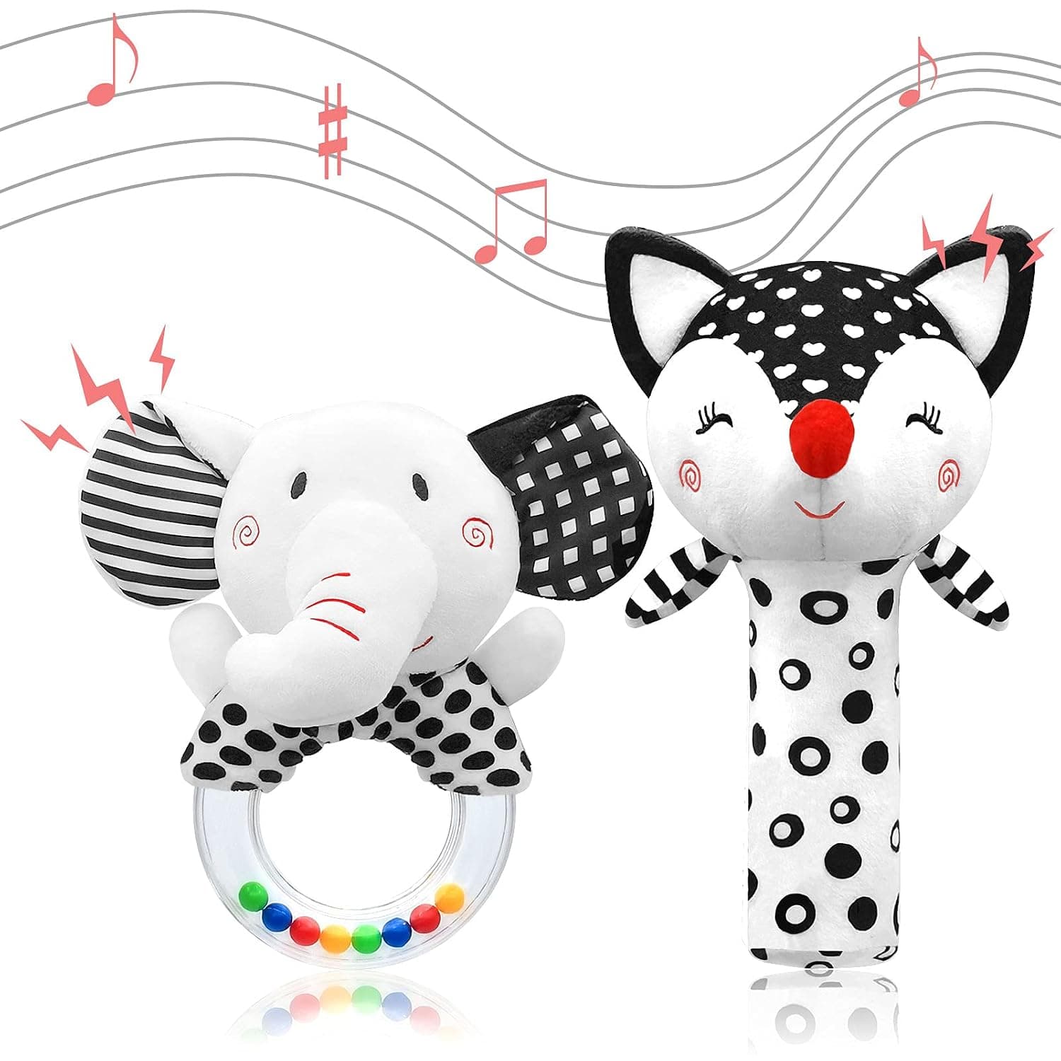 Euyecety Baby Rattle Toy for Newborns, Plush Stuffed Animal Rattle, Elephant Shaker Toy Rattle Shaker for Infants, Early Developmental Toy, Birthday for 0 3 6 9 12 Months Baby (2PCS)