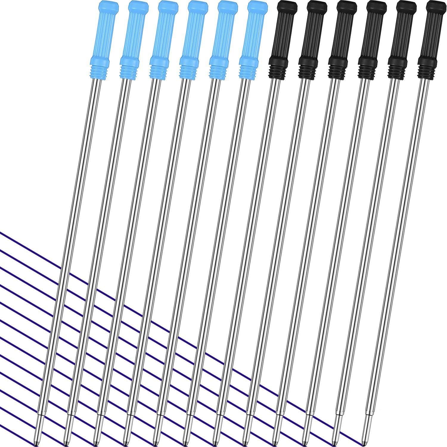 Aputue Ballpoint Pen Refills, 36PCS Medium Point 1.0MM Quick Drying Ball Point Refill, Replaceable Ballpoint Pen Refills with Thread, Smooth Writing, Fit for Office and School Supplies, Black and Blue