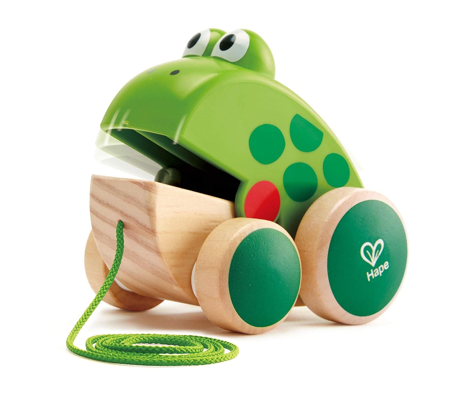 Hape Frog Pull-Along Toy for Toddlers | Wooden Push & Pull Animal Toy with Moving Mouth Action | Interactive Educational Toy for Walking and Motor Skills | Bright Colors, Durable Design, Age 12+Months