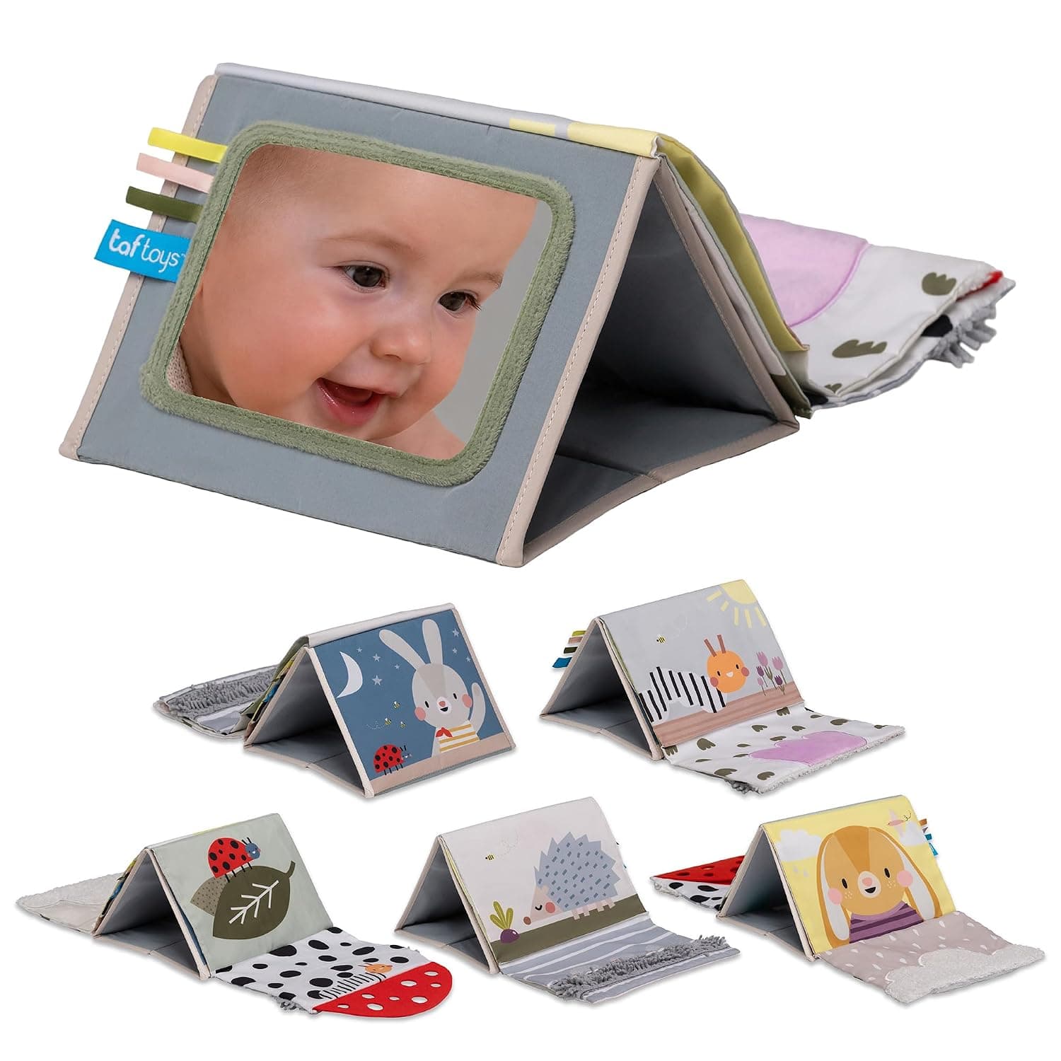Taf Toys Tummy Time Sensory Book with Crinkle Pages & Soft Textures, High Contrast Patterns, Baby-Safe Mirror for Newborns and Infants, Tummy Time Toys for Babies 0-6 6-12 Months, Boys Girls Baby Gift