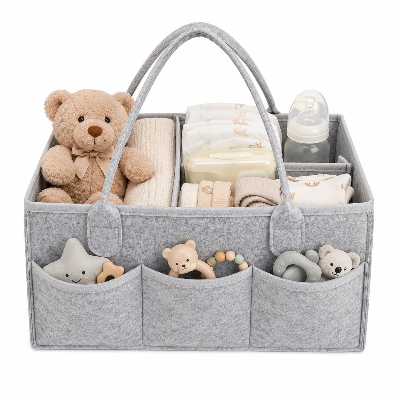 Baby Diaper Caddy - Baby Organizers and Storage - Diaper Caddy with Handle & Removable Dividers for Nursery, Diapers, Wipes & Baby Essentials - Newborn Gift For Boys & Girls