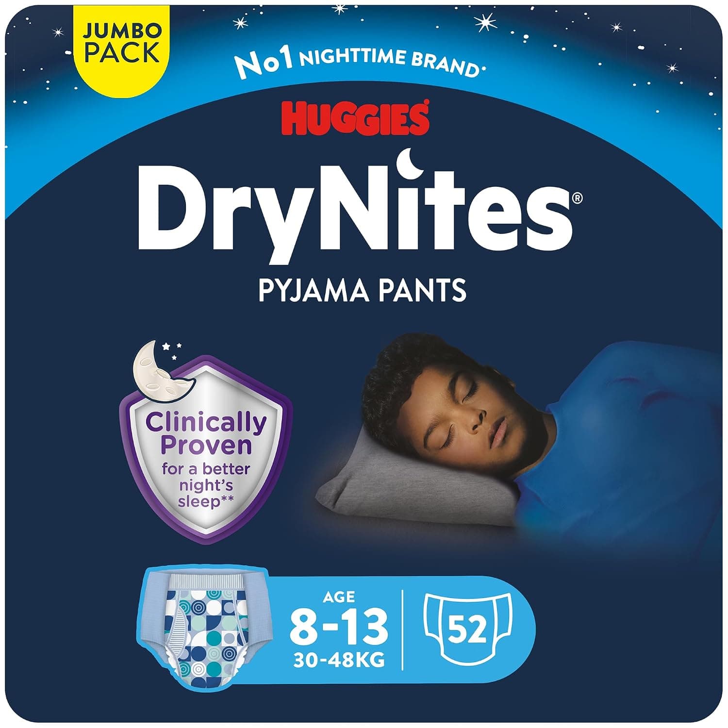 Huggies DryNites Pyjama Pants For Boys Normal Age 8-13 (30-48 KG) Pack of 4 x 13 Pants