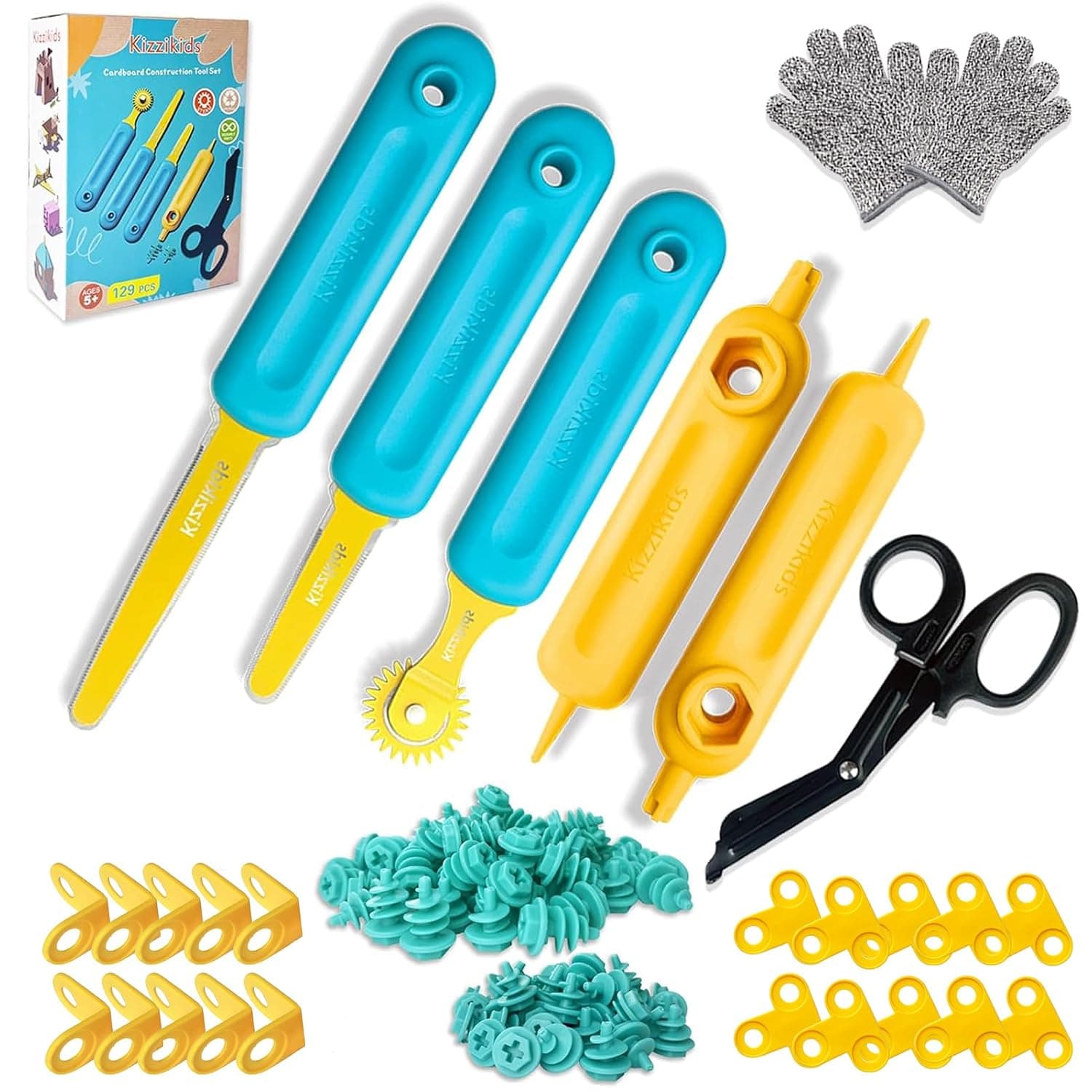 Kizzikids Cardboard Tools for Kids with Cutter &Tool Box, 149 PCS Cardboard Construction Kit for Family & Team Activities, Creative STEM Educational Toys Gift for Boys and Girls Aged 5+ | 149 PCS, Hands-On Learning, Creative Projects, Screen-Free Play, Family Fun, Classroom Activities, Ages 5+