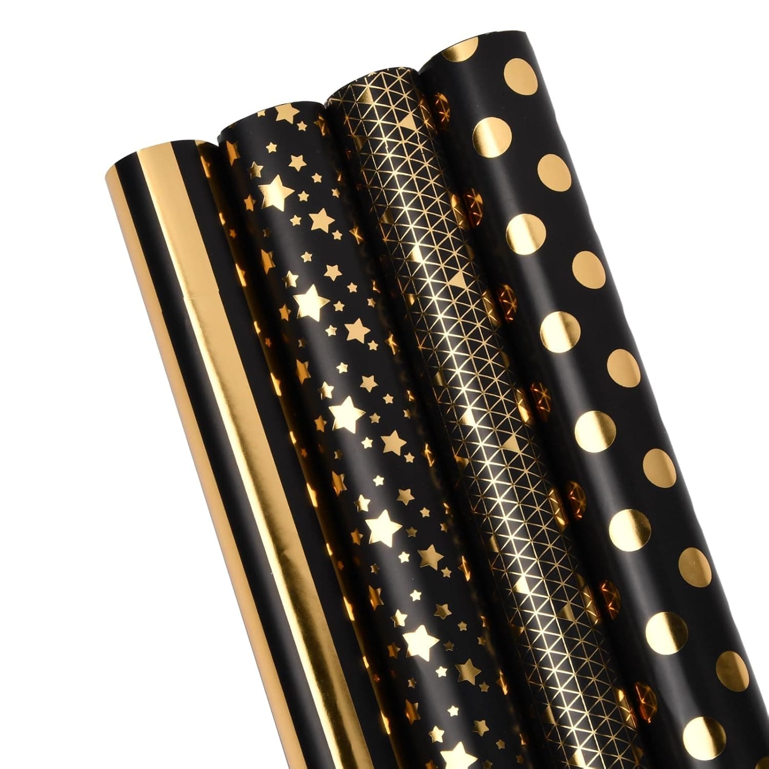 YILANJIN 4 Wrapping Paper Rolls, Birthday Wrapping Paper, Wrapping Paper Sheets, Wrap Paper Gift Wrapping Paper, Black Gold Wrapping Paper for Birthday, 50x70cm