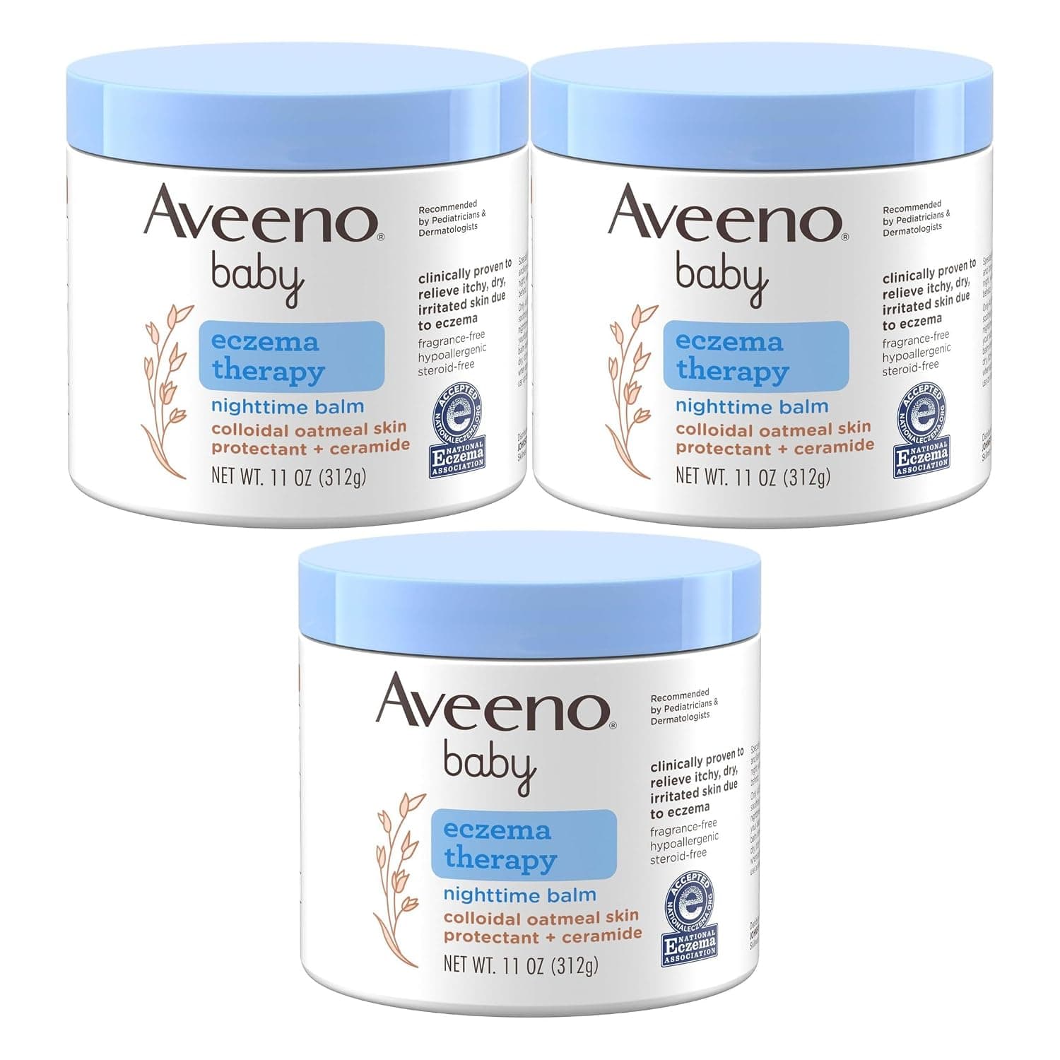 Aveeno Baby Eczema Therapy Night-Time Balm 11 Ounce Jar (Pack of 3)