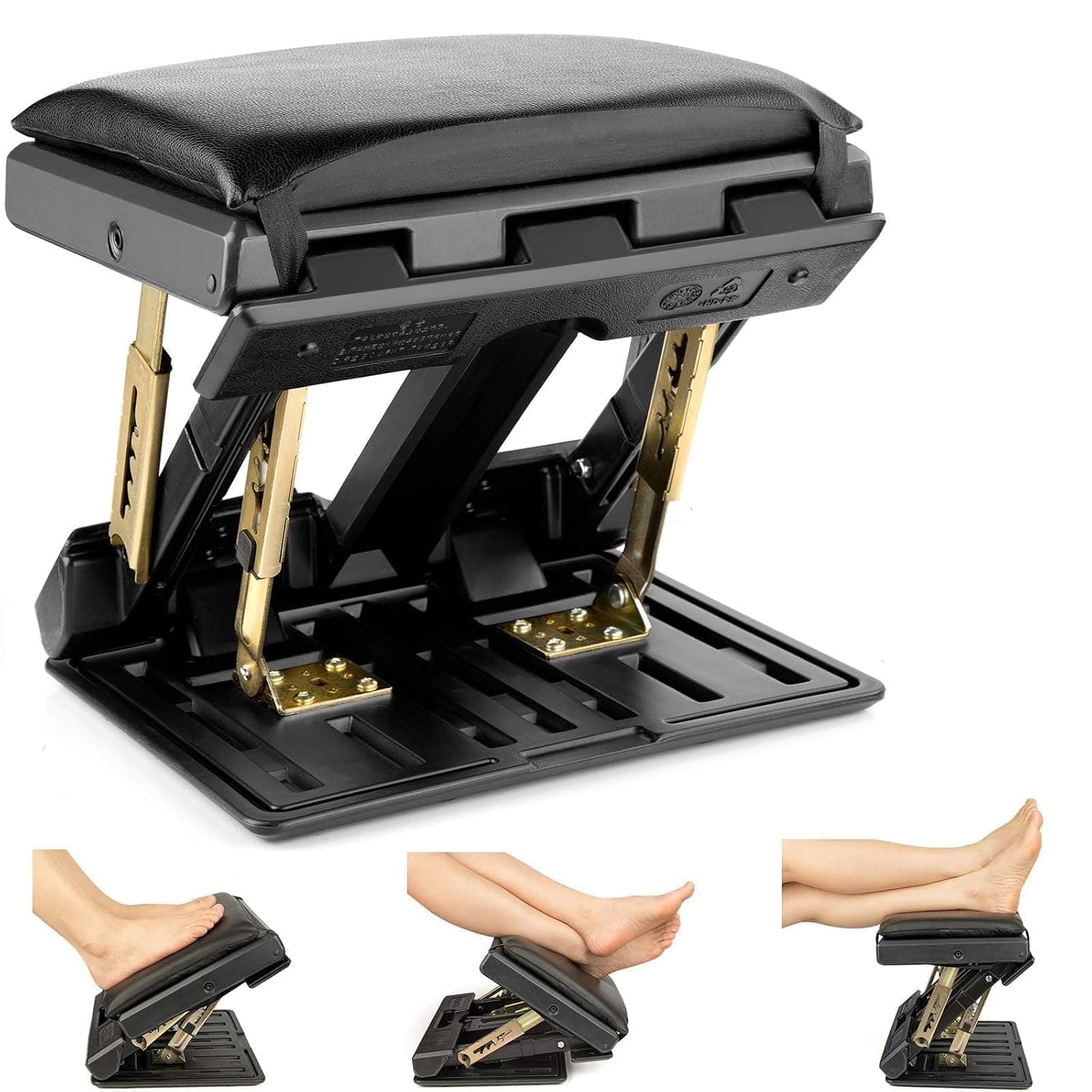 HOOKOR Adjustable Footrest with Removable Soft Foot Rest Pad Max-Load 140Lbs with Massaging Beads and Height and Angle Adjustment Massage Footrest Under Desk for Car Travel, Kid's Writing, Office