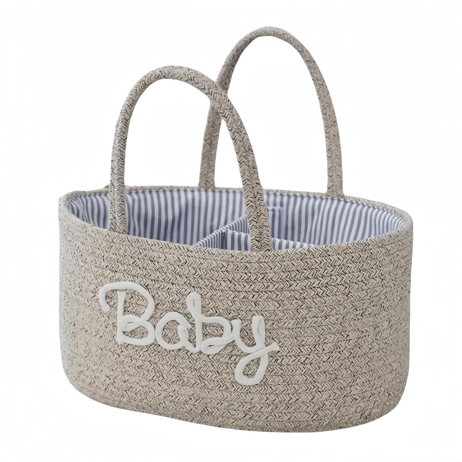 Baby Diaper Caddy Organizer, Detachable Cotton Rope Storage Basket, Wet & Dry Separation Diaper Bin, Portable Nursery Storage for Baby Essentials, 36 * 22 * 18cm, for Modern Parents (Beige)