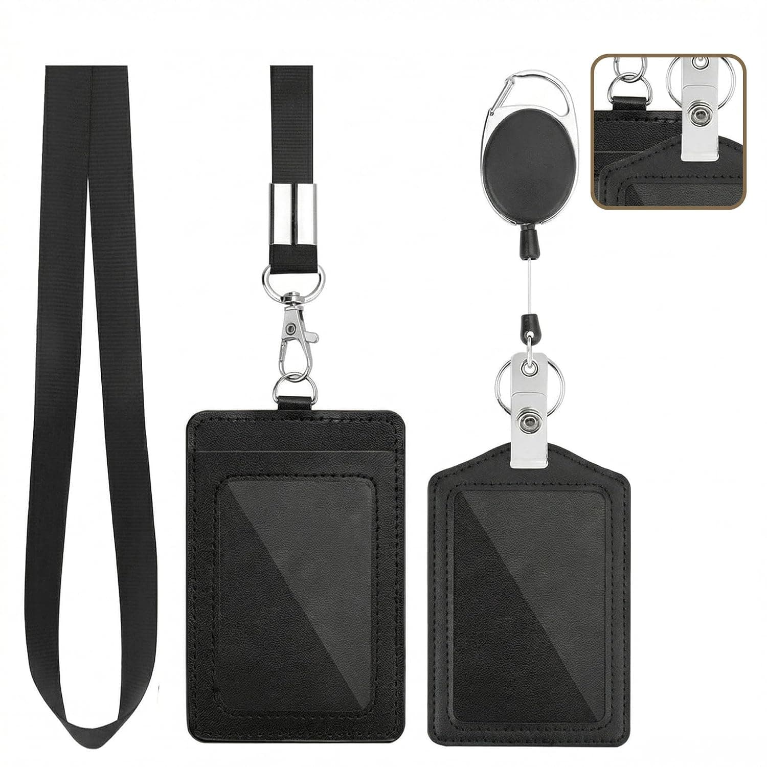 ToolHouse ID Badge Holder with Retractable – Vertical PU Card Holder with Triangle Slot for Office ID Access Card – Name Tag Case with Lanyard for Employees Teachers Staff – Identification Card Cover