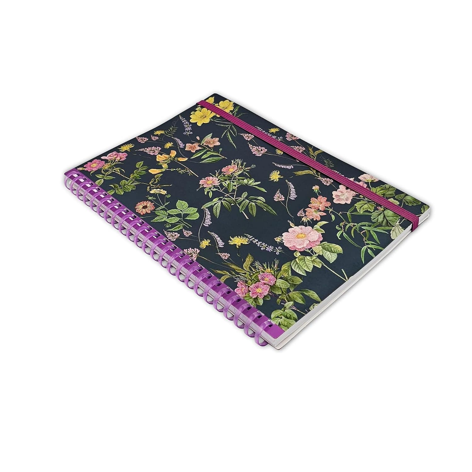 Maxi Spiral Notebooks, A5 College Ruled Paper, 8.3x5.7inch Black With Flower Design PP Cover Notebooks with Soft Spiral Binding, Portable 80 Sheets 7mm single Lined Paper for Office Study and Notes