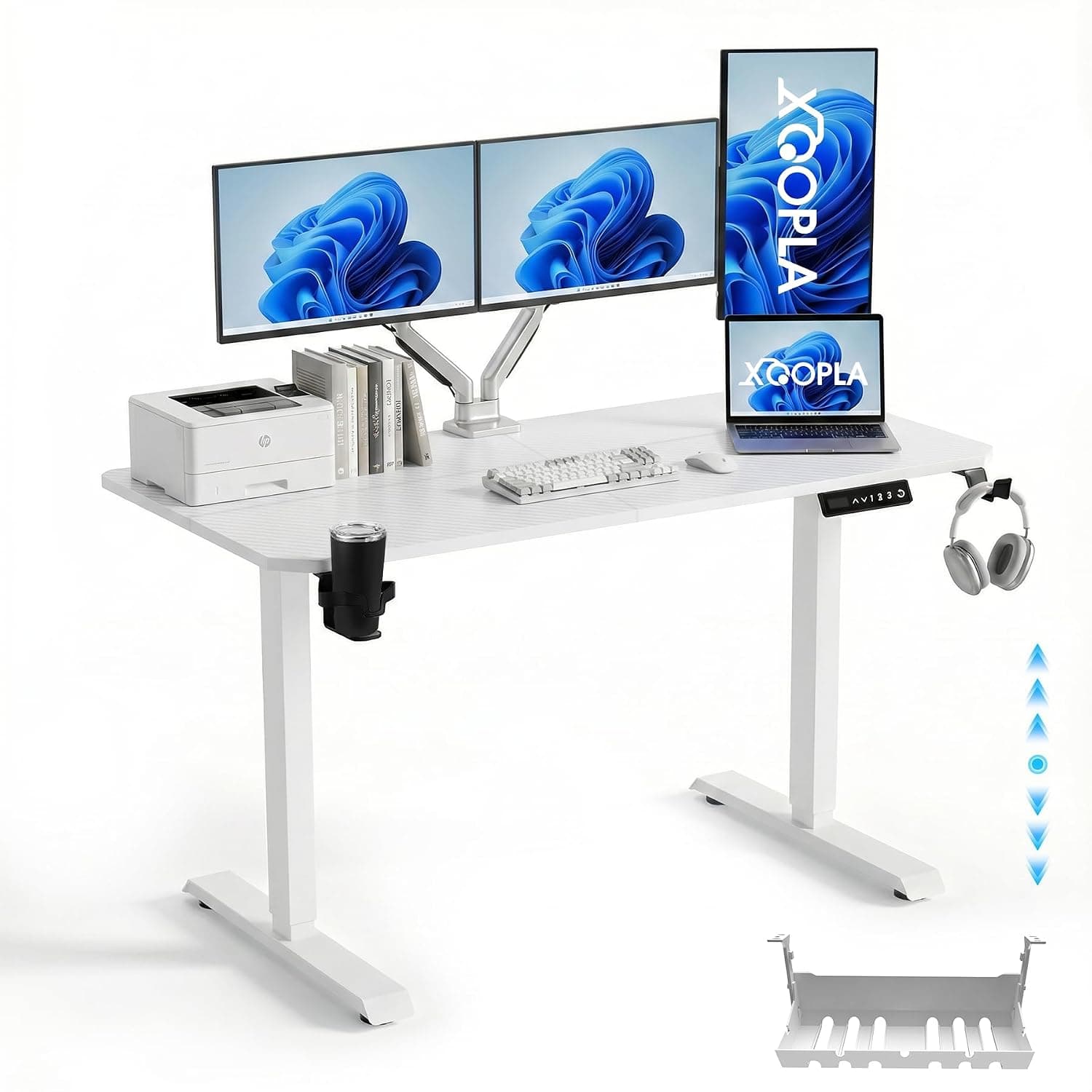 Xoopla 140×60cm Standing Desk Height Adjustable Desk | Electric Lifting Table with 3 Height Memory Presets, Cable Management, Sit–Stand Computer & Gaming Workstation (White)