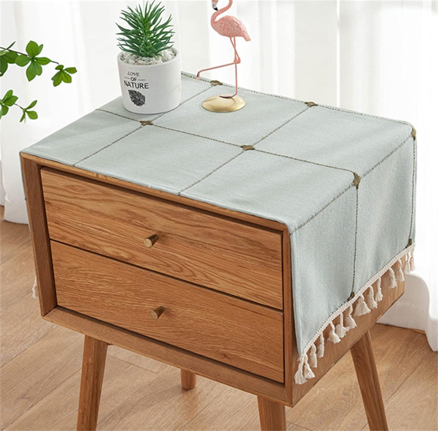 غطاء طاولة بجانب السرير بتصميم بسيط من يوتوبانه، مفرش طاولة مناسب لطاولة السرير والتلفزيون والميكروويف وغسالة الملابس والثلاجة (رمادي واخضر، 15.7 × 35.4 انش)، كتان قطني