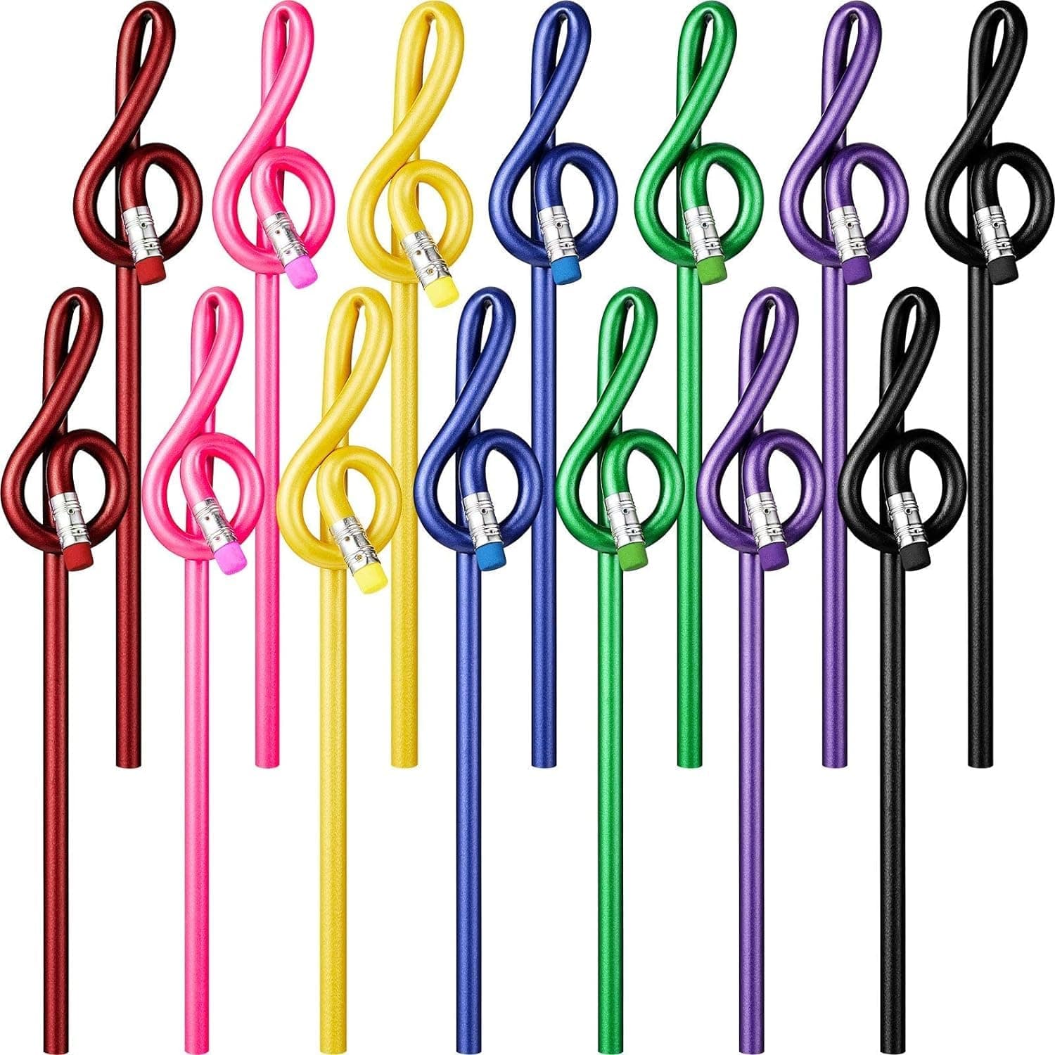 Music Pencils, 14 Pieces Musical Note Pencils Assorted Colorful Music Pencils Wooden Treble Clef Bent Pencil G Clef Pencils for Artists Kids Students, Home Office School Supplies