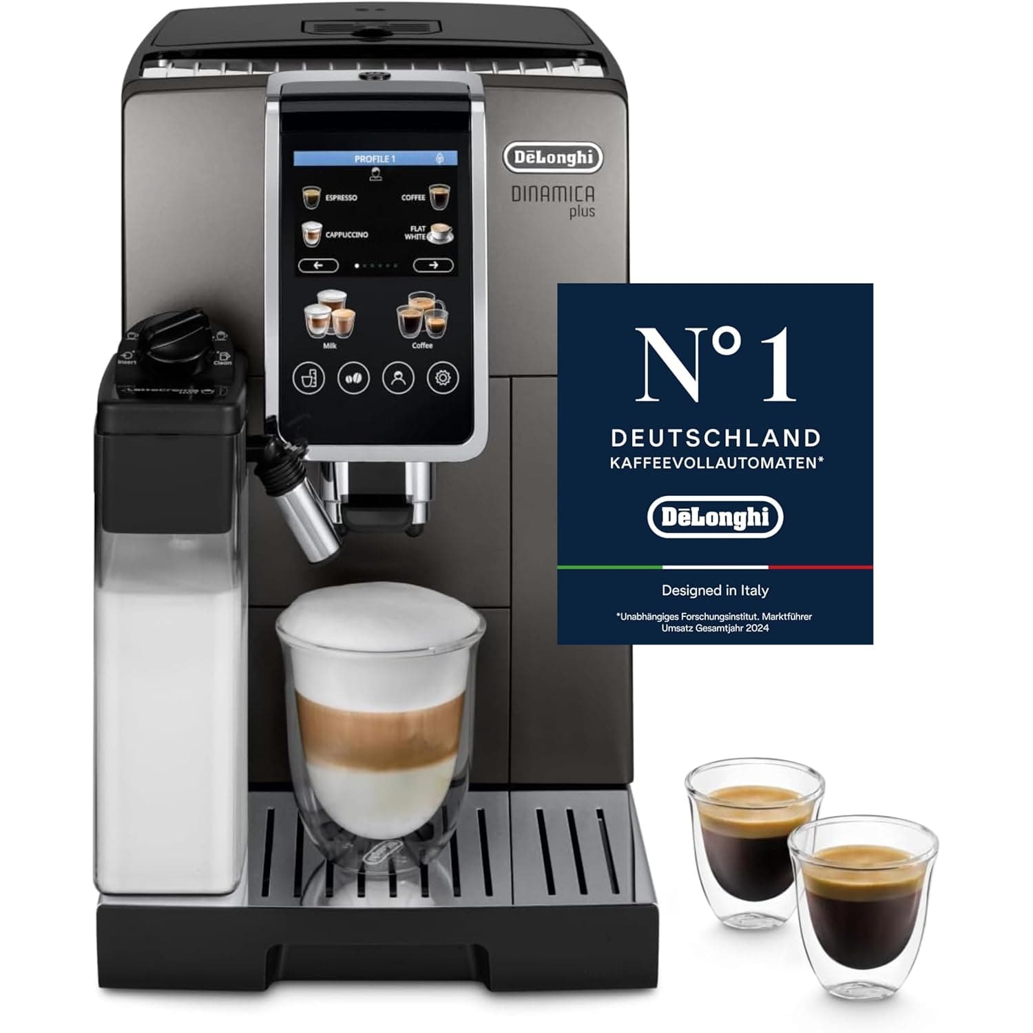 De'Longhi Coffee Machine DINAMICA PLUS Fully Automatic Bean to Cup Coffee Machine, 30+ Functions, Ideal for Espresso, Americano, Cappuccino, Latte, Macchiato & Many More Coffee Recipes ECAM380.95.TB
