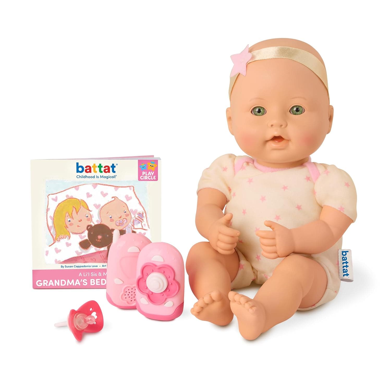 Baby Sweetheart – 12-Inch Baby Doll – Soft Body – Pacifier Accessory – Pretend Play – Toys For Kids Ages 3 & Up – Bed Time | Soft-body newborn baby doll with pacifier, 2 baby monitors, and easy-to-read storybook for bedtime pretend play, 2+ Years