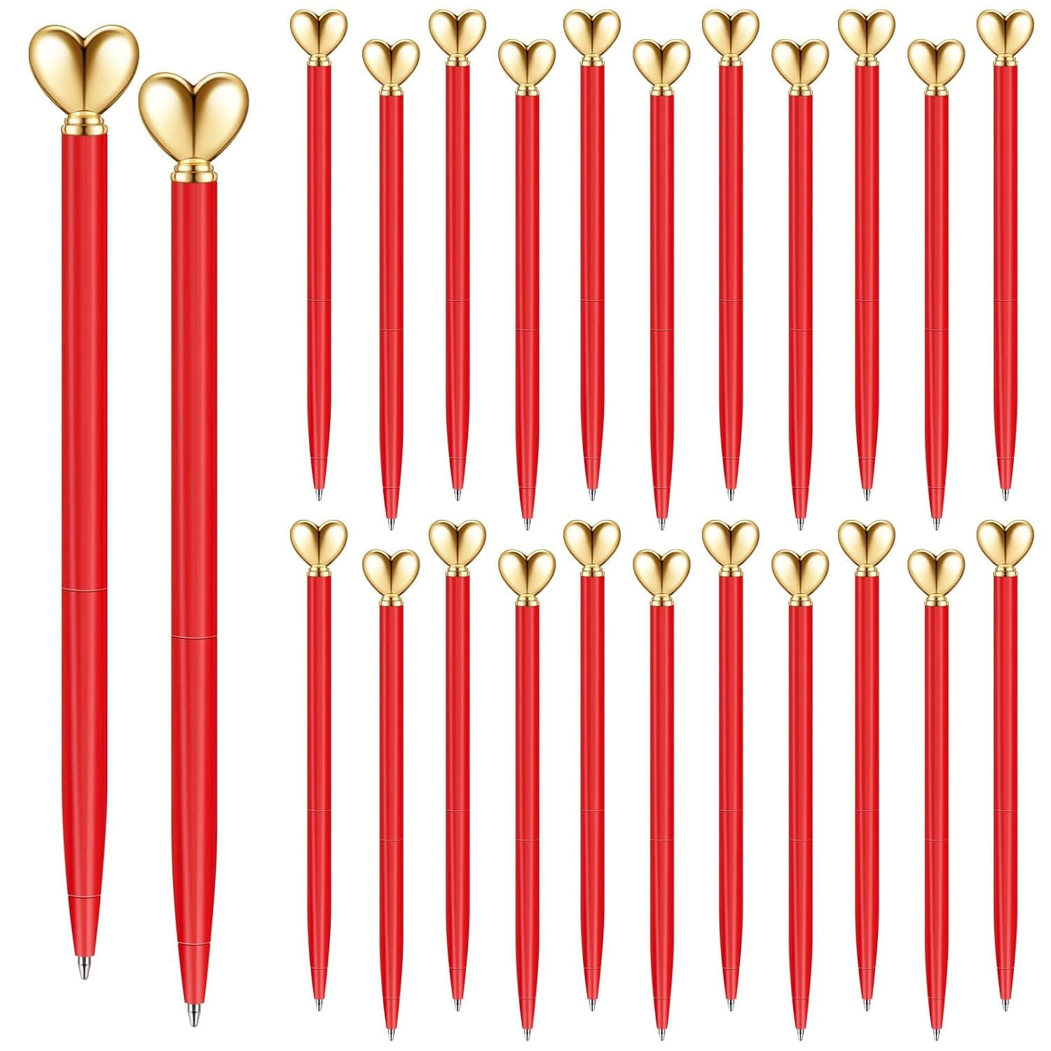 Thenshop 24 Pcs Heart Shaped Pens Retractable Metal Cute Pens 1.0 mm Black Ink Ballpoint Decorative Pens Engagement Gifts for Women School Office Wedding Bridal Shower Baby Shower (Red)