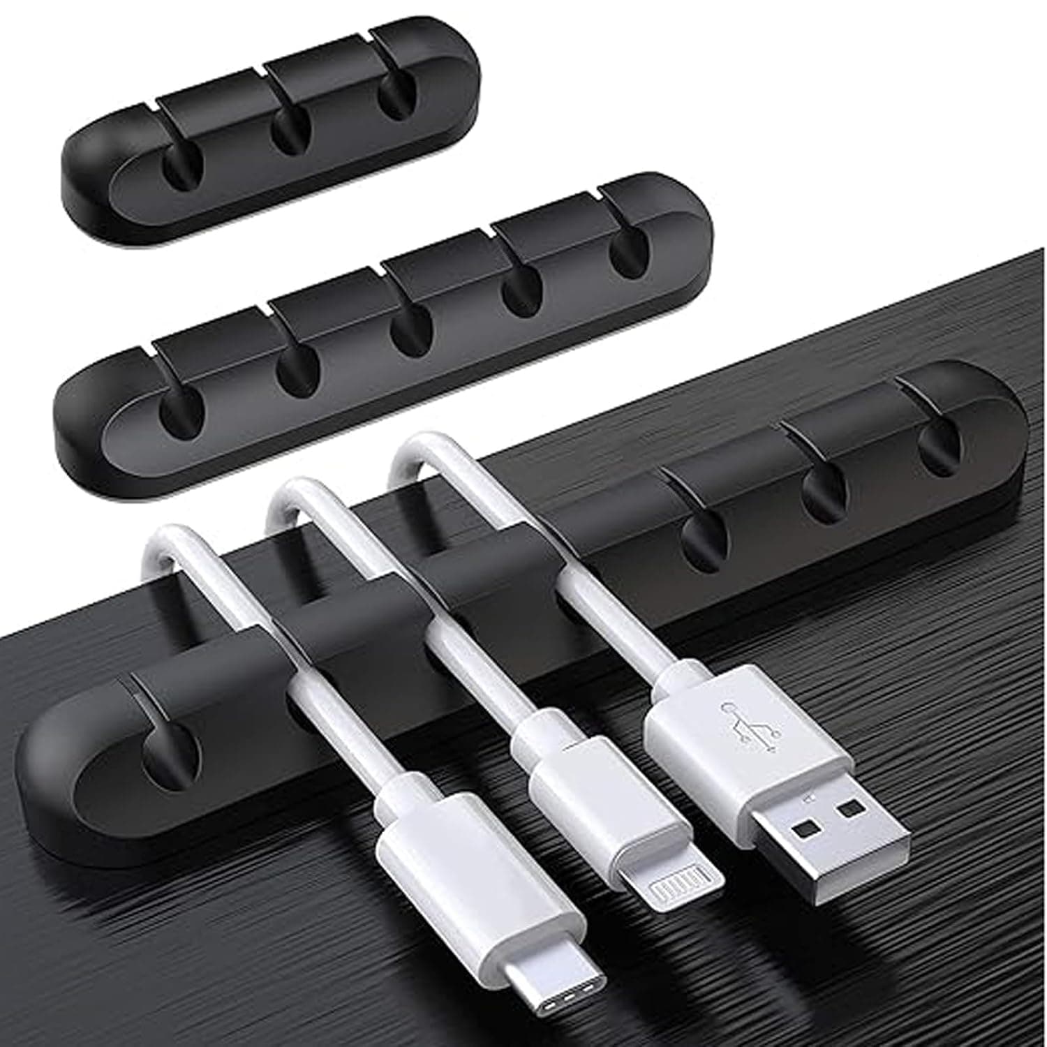 Tazweeq Cable Holder Clips, 3-Pack Cable Management Cord Organizer Clips, Self Adhesive for Desktop USB Charging Cable, Nightstand Power Cord Mouse Cable, Wire, PC, Office, Home, Black