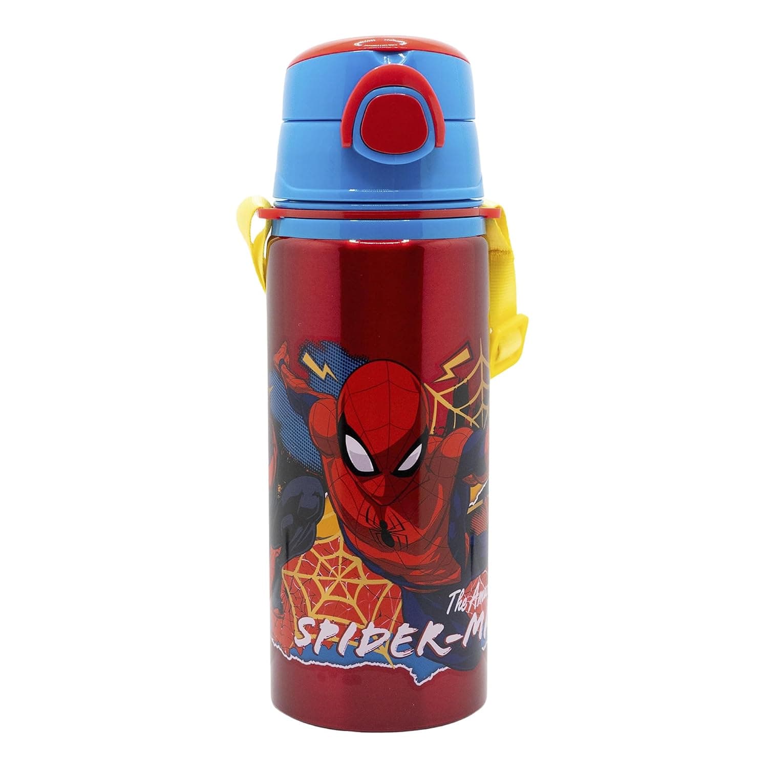 Reusable Aluminium Pop Up Bottle with Shoulder Strap 730 ml | Spiderman Moving Target