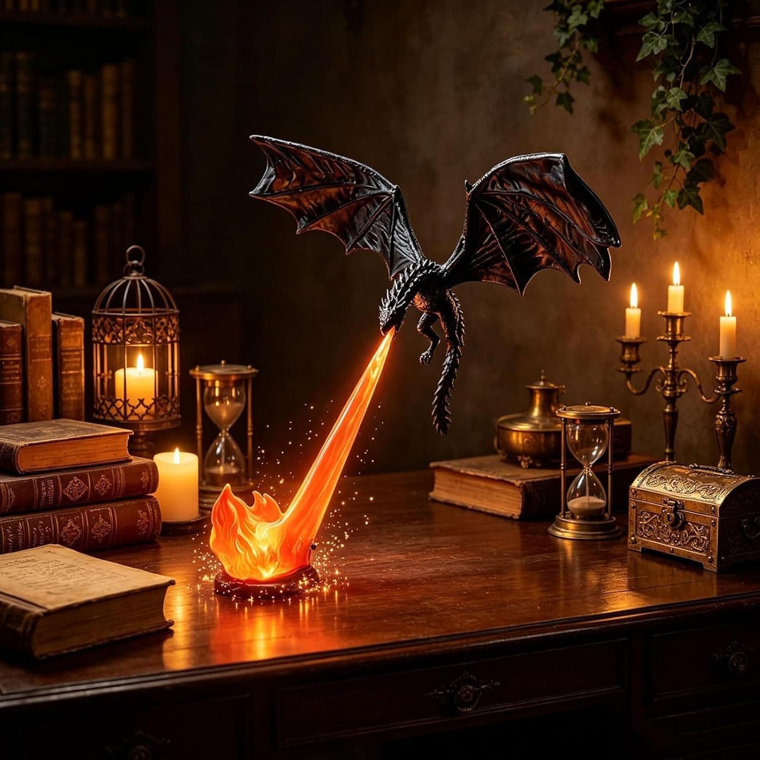 Dragon Lamp, Fire Breathing Dragon Bookshelf Nook Light (#1,L)