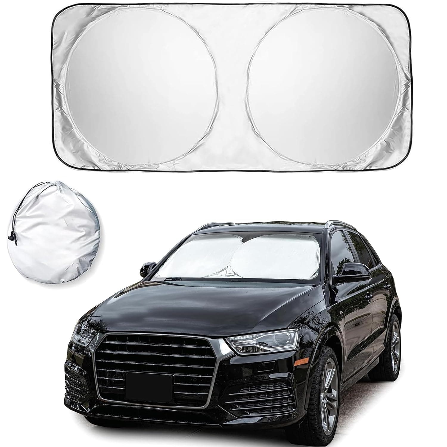 ToolHouse Windshield Sun Shade for Cars, Universal Fit Sunshade for Front Windshield, with Storage Pouch, Blocks UV Rays & Heat, Foldable Sun Visor, for Dashboard & Interior (150cm*70cm)