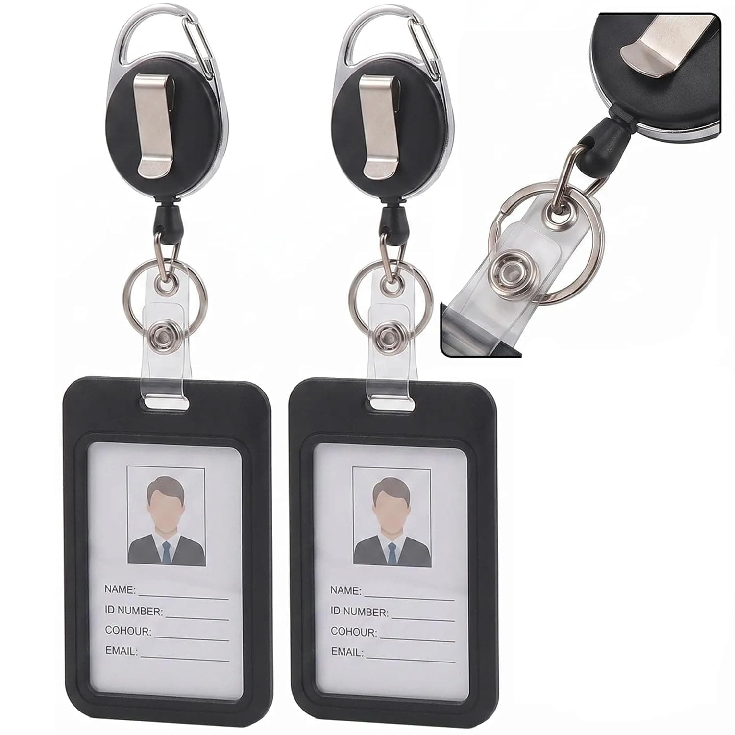 ToolHouse 2 Pack Retractable Badge Holder for ID Card, Heavy Duty Retractable ID Holder with Vertical Card Protector for Office Work Employee Student Teacher, Black