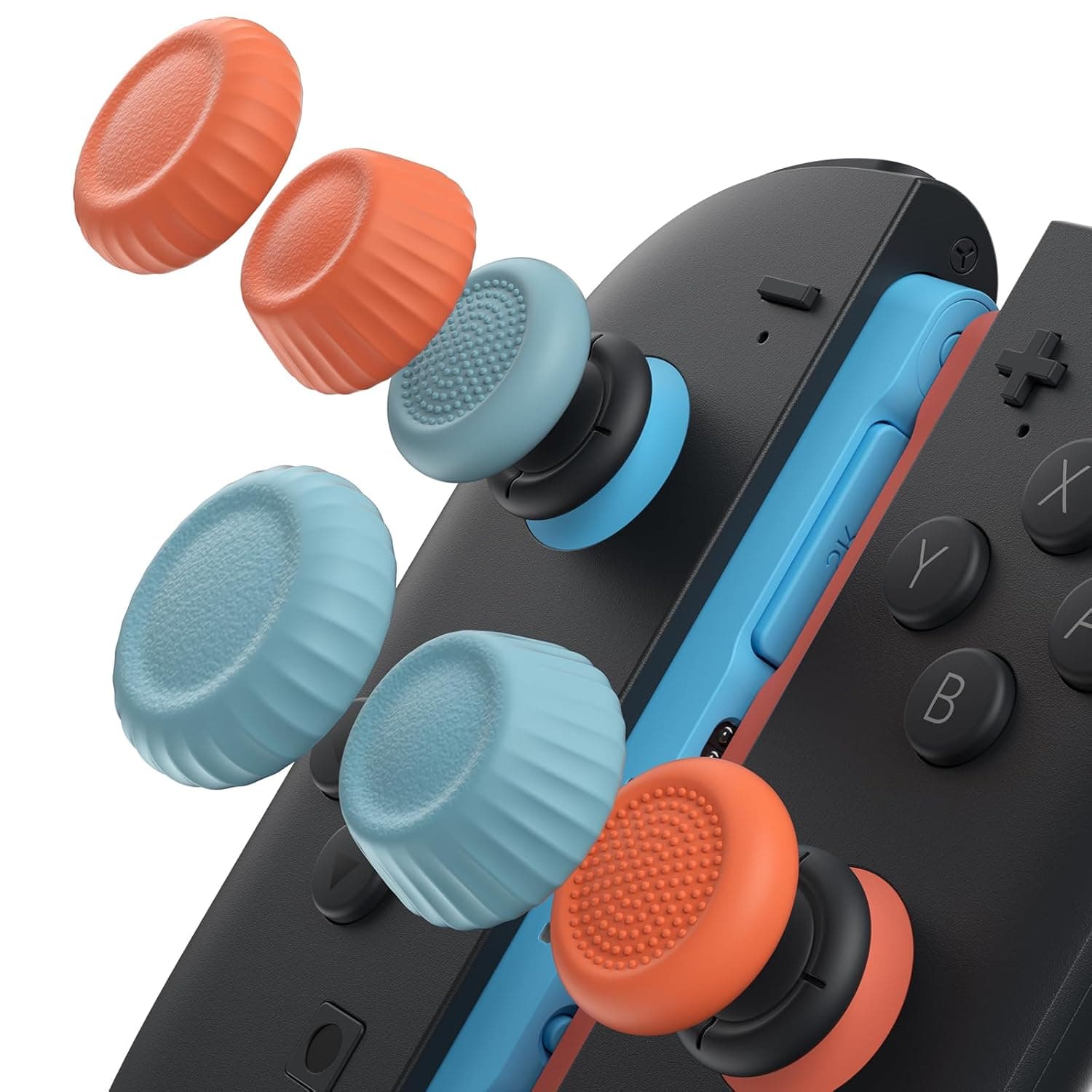JSAUX Thumb Grips for Switch 2 Controller, Switch Thumb Grip Caps, Joycon Grip Button Stick Cover, Ergonomic Design, Compatibility and Durability-Anti-slip upgrade, Blue and Orange, 3Pairs(6pcs)