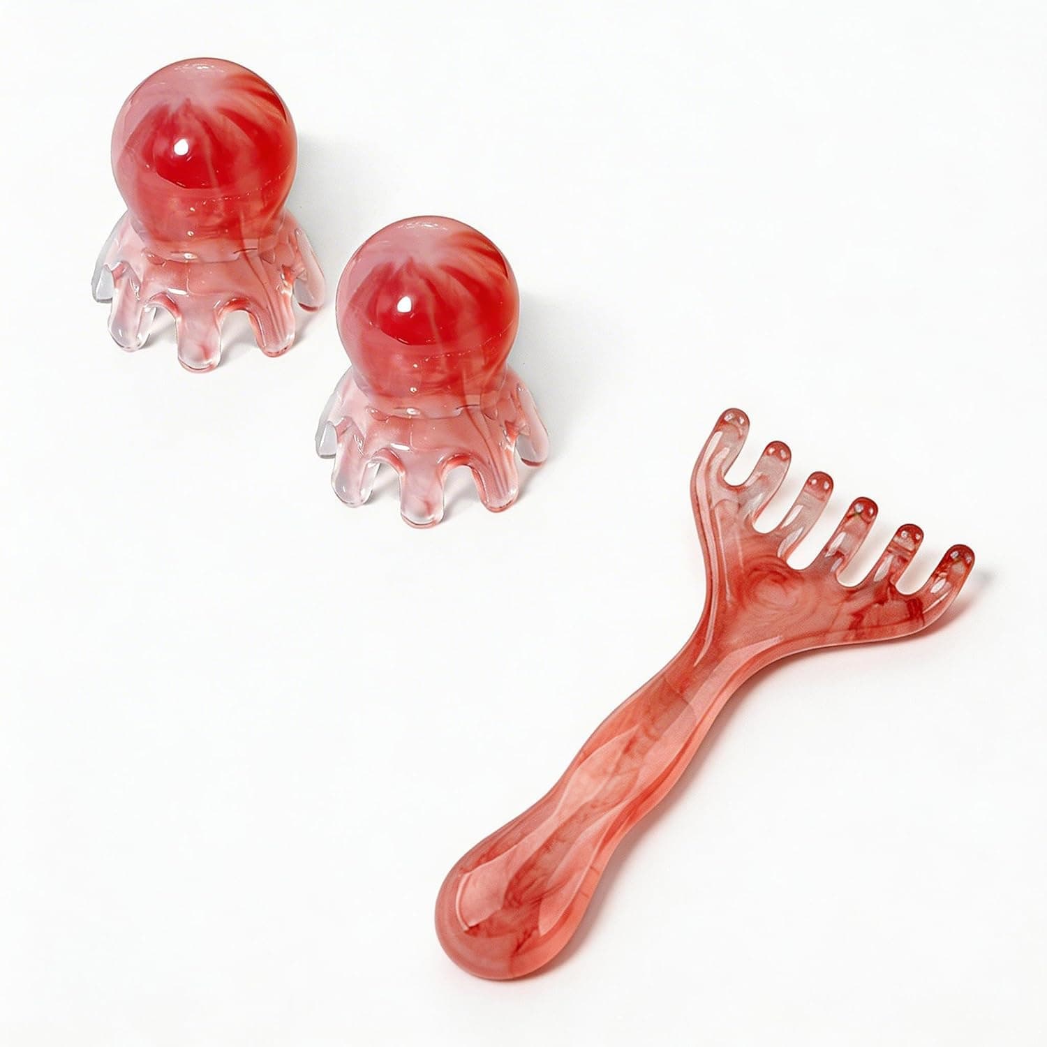 3 PCS Amber Scalp Massager Set, Octopus Scalp Massager and Gua Sha Massage Comb, Head Massage Comb Manual Massage Tool for Scalp, Neck, Shoulder and Body Relaxation