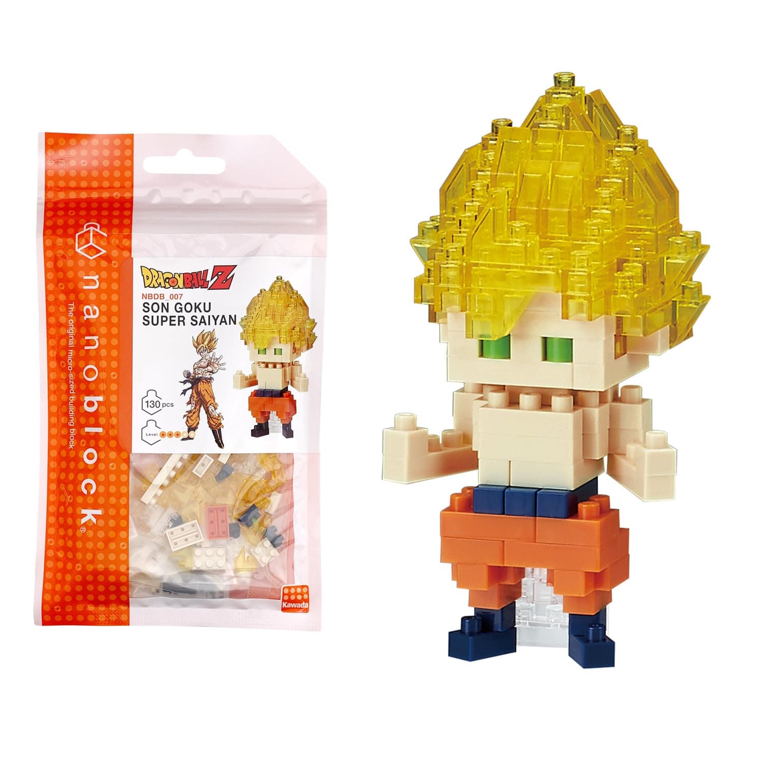 Bandai - Nanoblock - Son Goku Super Saiyan - Dragon Ball Z - Mini Building Block Figure - Construction Game - Kit for Manga Pixel Figure - NBDB007