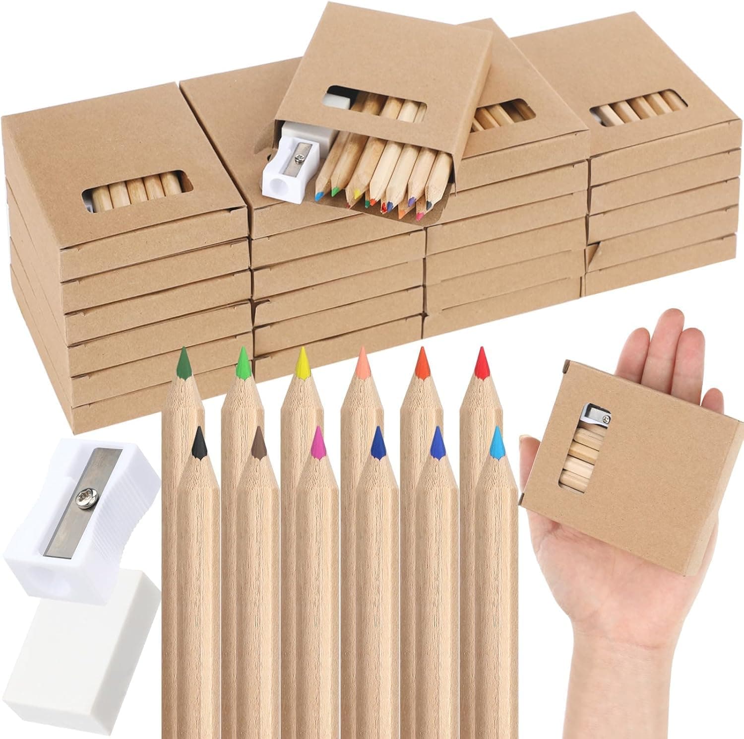 Mini Colored Pencil Bulk for Kids, 3.5 Inch Small Coloring Drawing Pencil in Boxes 12 Different Color with Sharpener, Short Coloring Pencils Pre-sharpened for Classroom School Supplies, 12 Packs