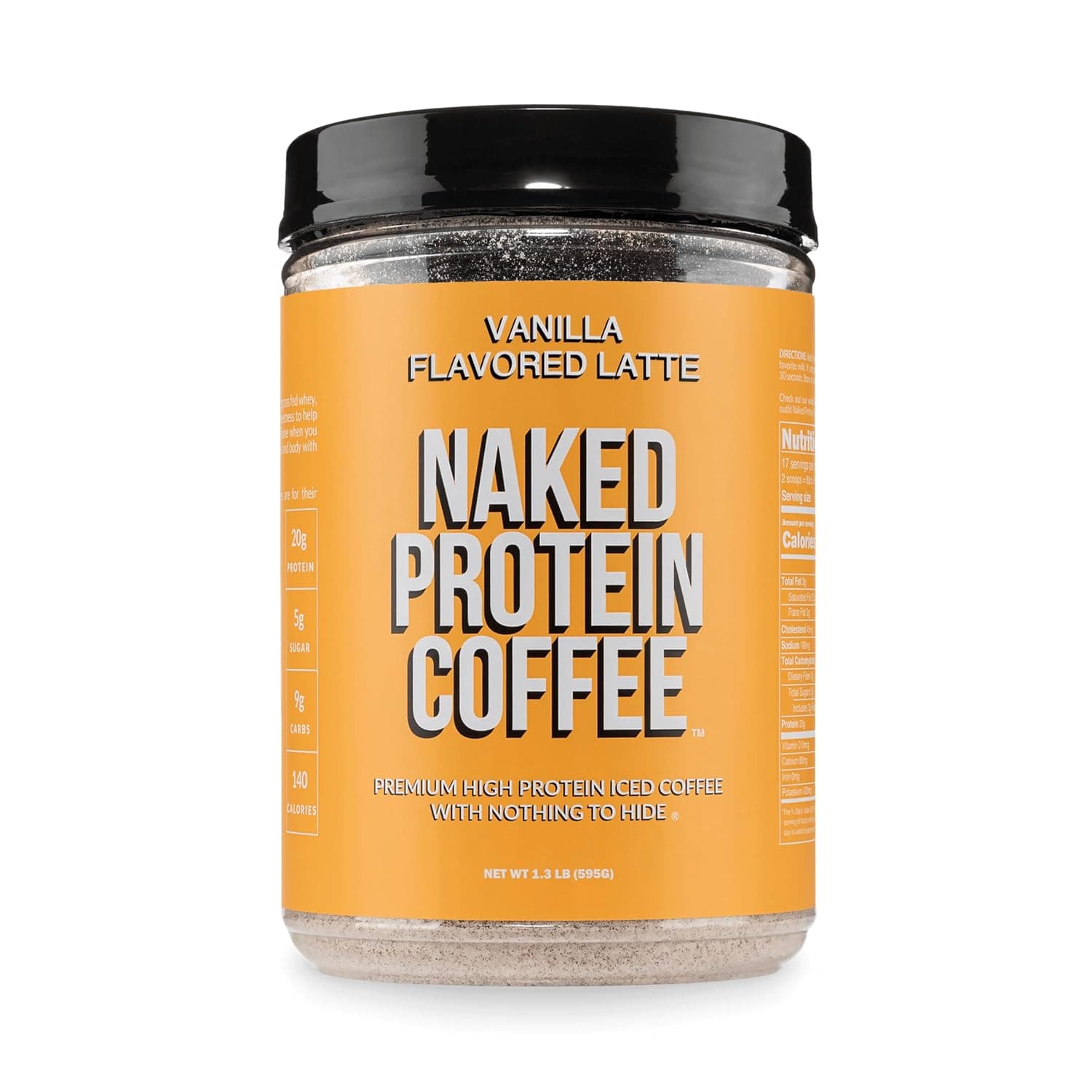 NAKED Vanilla Latte Protein Coffee - Premium Colombian Iced Coffee Protein Shake Drink, Delicious Keto Friendly and Gluten Free, 17 Servings