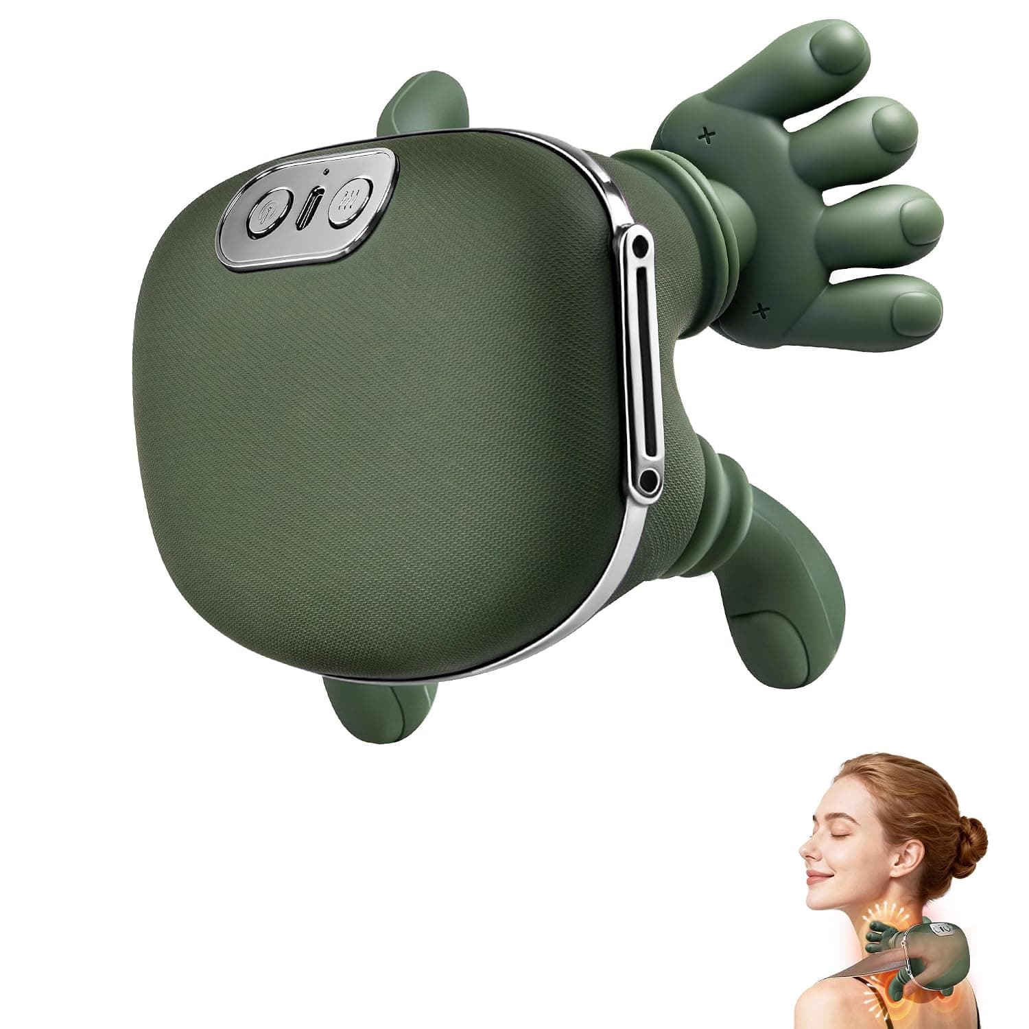 Omumax Neck Massager with Heat, Cordless Human-Like Massage, Green | Neck Massager with 2 Heat Levels & 10-Min Auto Shut-Off, Pain Relief for Neck & Shoulders at Home, Office or Before Sleep