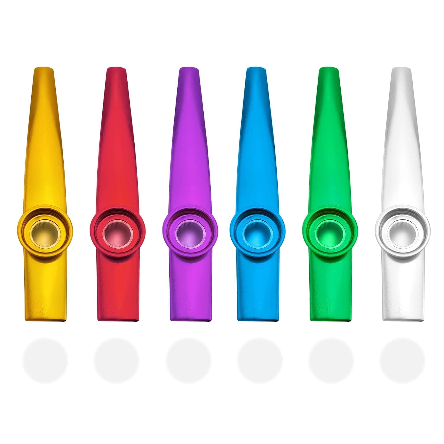 6 Pack of Colorful Metal Humming Kazoos for Kids & Adults, with Extra Membranes - Fun Musical Toy Instrument for Parties, Classroom, Band, Christmas Stocking Stuffers Gift