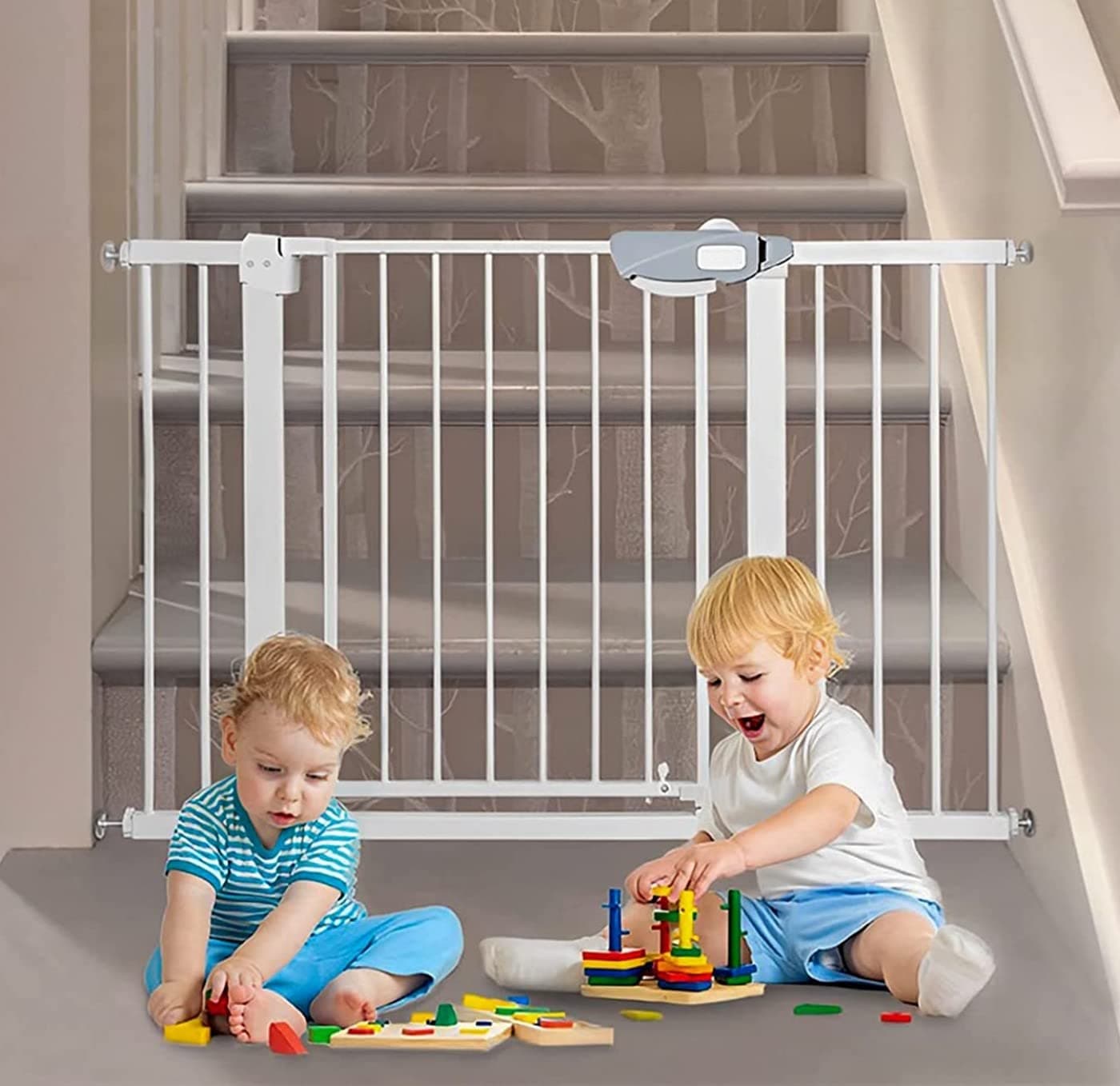 SKY-TOUCH Auto Close Safety Baby Gate, Extra Wide Child Gate 75-84cm + 20cm Extension Kit Minimum 95cm Maximum 104cm, Baby Gates for Stairs & Doorways, Easy Install (Gate + 20cm Extension Kit)