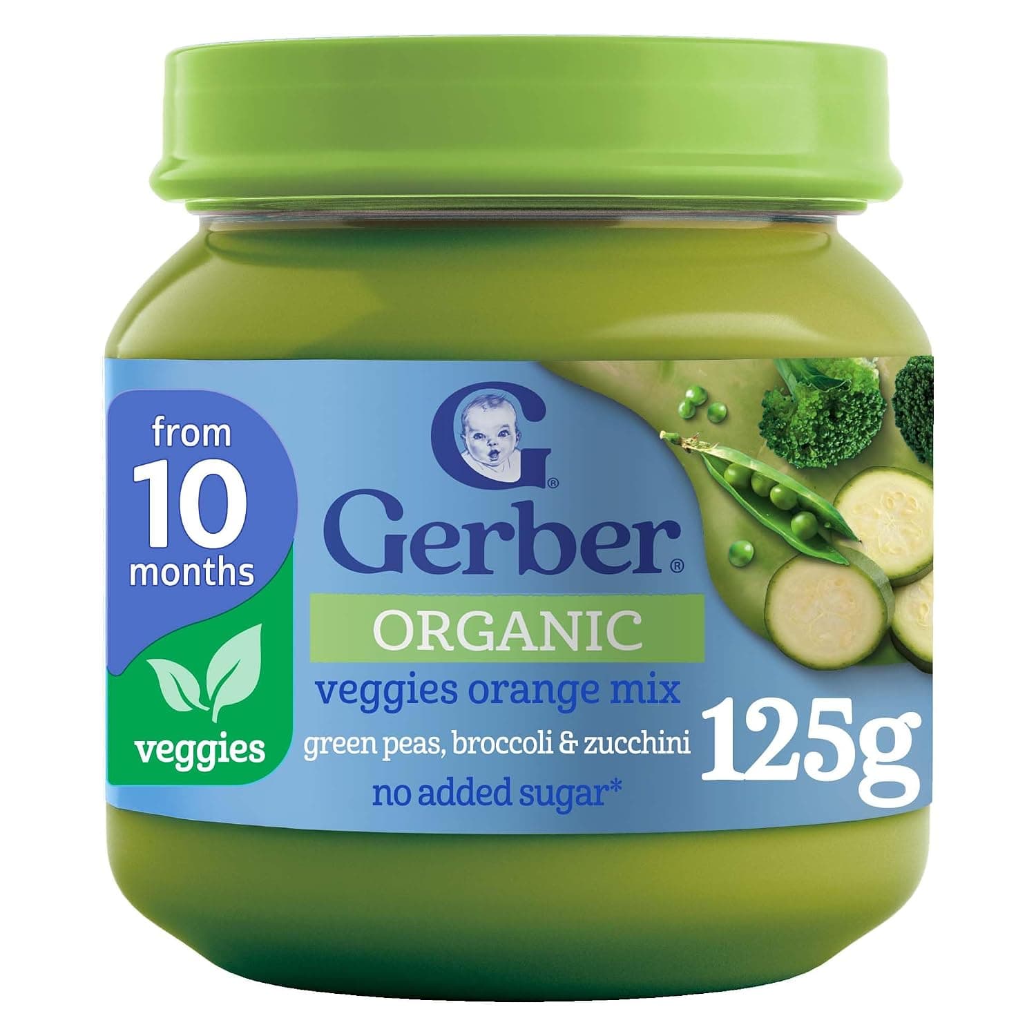 Gerber Organic Baby Food Jar in Veggies Orange Mix with Green Peas, Broccoli & Zucchini Flavor (125g)