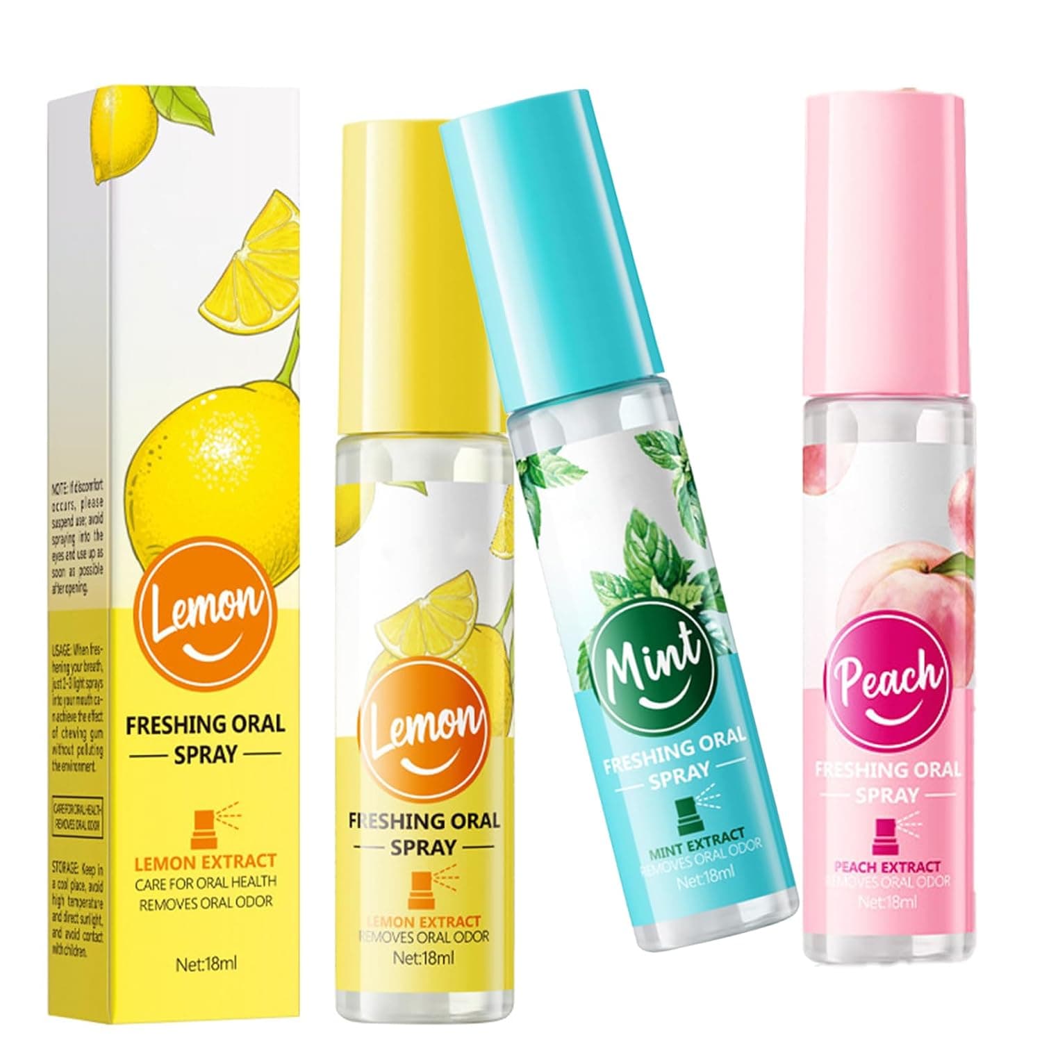 3Pcs Oral Spray for Long-Lasting Freshness, Long-Lasting Oral Care for Bad Breath, Mint/Lemon/Peach Flavor, Lasting Freshness, Easy to Carry, Improved Oral Hygiene, Gentle and Effective Formula