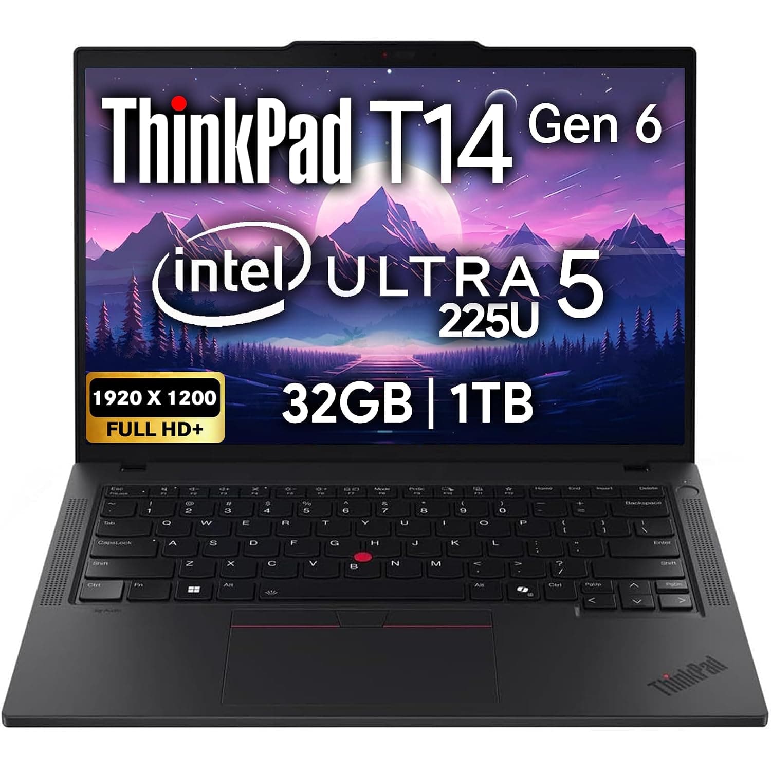 Lenovo ThinkPad T14 Gen 6 Business Laptop 14" FHD+ IPS, Intel Ultra 5 225U, 32GB DDR5 RAM, 1TB SSD, 5MP HD Webcam, Fingerprint, Backlit, Wi-Fi 6E, 2 Thunderbolt 4, AI PC - Black