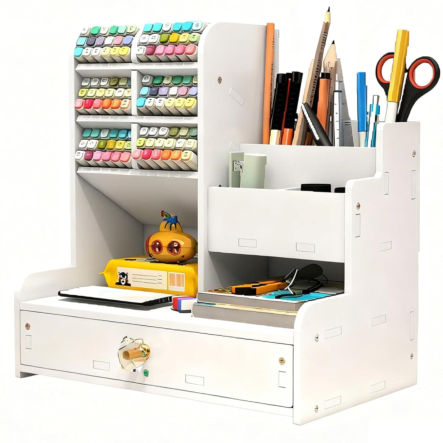 Desk Organizers Pen Holder for Office Supplies Pen Organizer Holder Accessories for Pencil Marker - Wooden Desktop Stationary Organization for Office Decor - Art Supply Desk Caddy