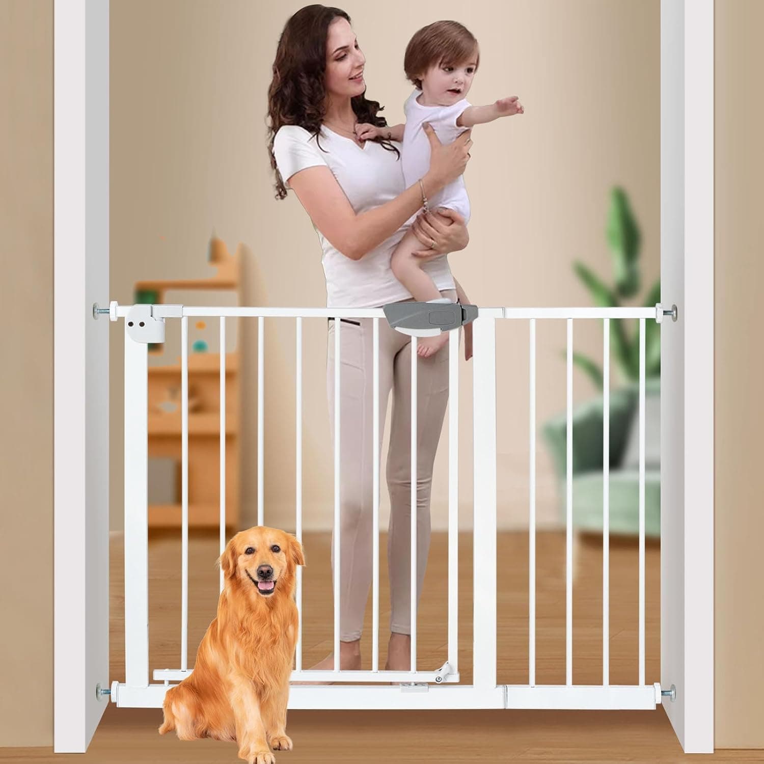 SKY-TOUCH Auto Close Safety Baby Gate, Extra Wide Child Gate 75-84cm + 30cm Extension Kit Maximum Suitable For 114cm, Baby Gates for Stairs & Doorways, Easy Install (Gate + 30cm Extension Kit)