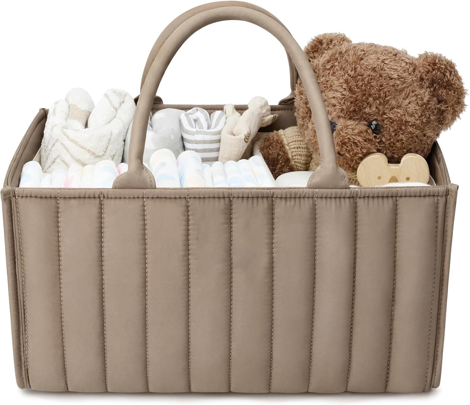 Baby Diaper Caddy Organizer, Stylish Storage Basket for Newborn Essentials and Diaper Station, Gift for Baby Shower and Registry Must-Have (Khaki)
