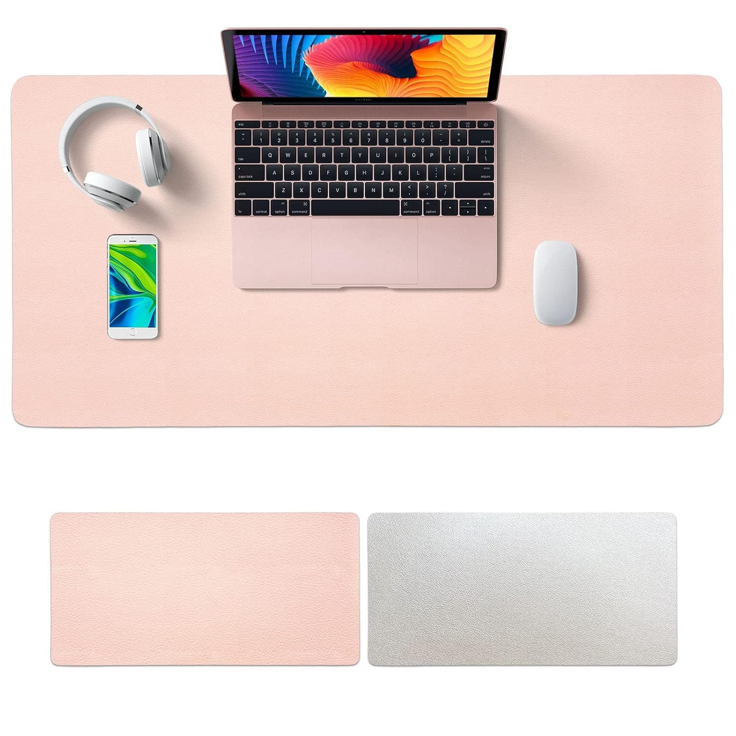 SKY-TOUCH Multifunctional Desk Pad 80x40cm, Leather Computer Mouse Pad Office Desk Mat Extended Gaming Mouse Pad, Non-Slip Waterproof Dual-Side Use Desk Mat Protector (Pink/White)