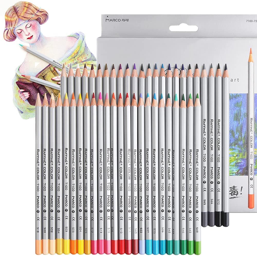 Marco Raffine Fine 48 Colors Art Drawing Pencil 7100-48CB Set Non-toxic ASTM Tin Wooden Painting Artist Sketching Craft Graphite