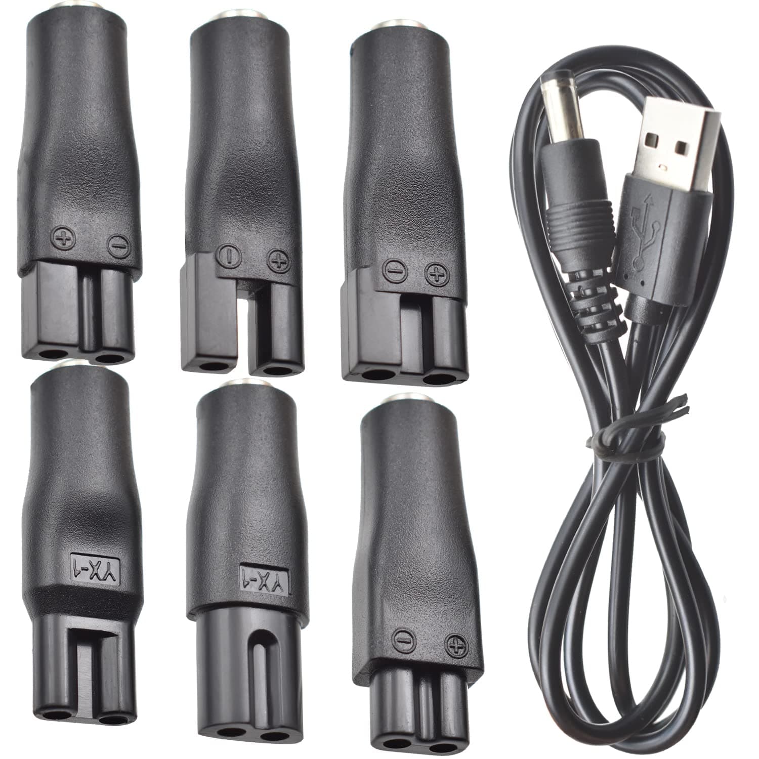 Pack of 7 5 V Razor Charger Power Cable USB Adapter Set for a Variety of Electric Hair Clippers, Beard Trimmers, Shavers, Beauty Instruments, Electric Hairdressers, Air Purifiers